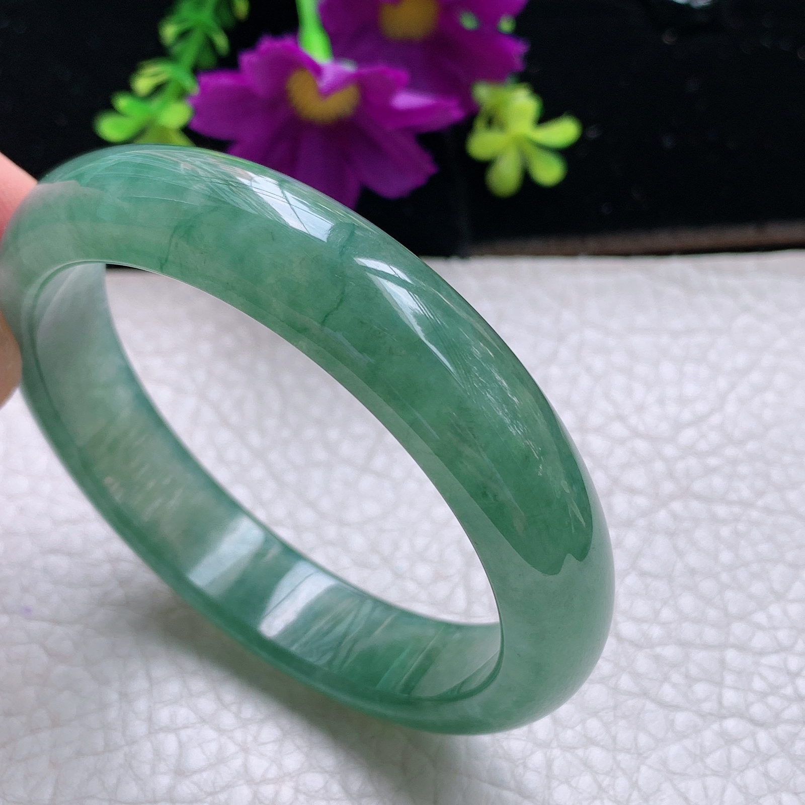 n实拍54*12.5*7.5平安镯 天然缅甸翡翠A货手镯冰透蓝绿正圈玉镯