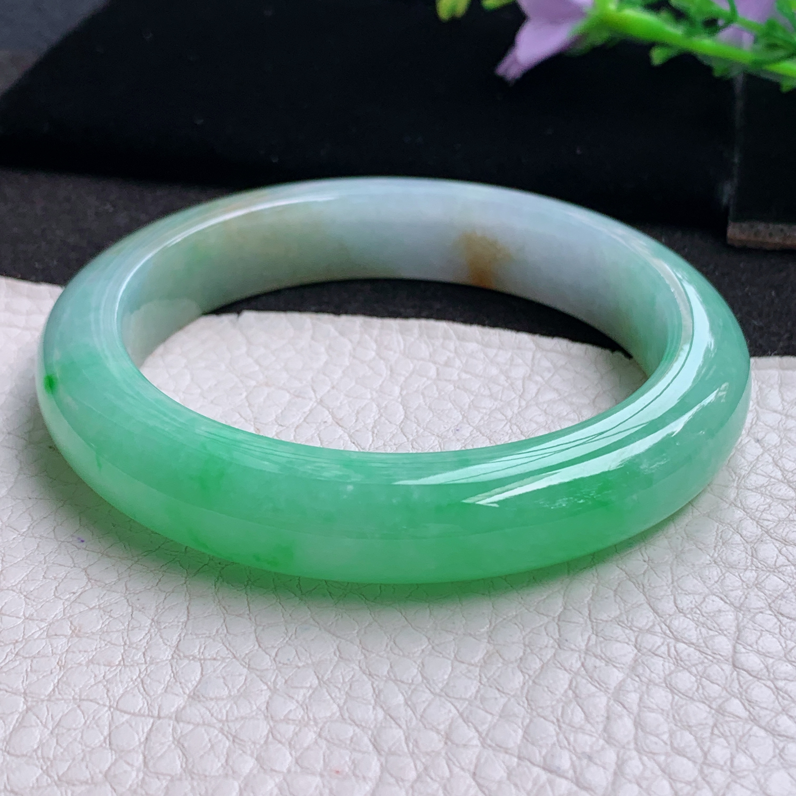 ss大圈口62*12.6*10平安镯 天然缅甸翡翠A货玉手镯三彩大气正圈玉手环