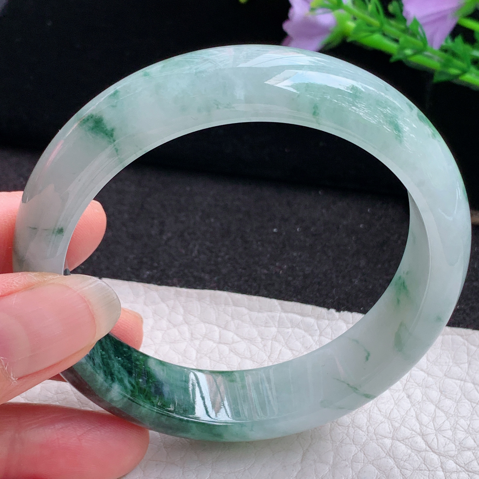 ss实拍58.5*15*8.2轮胎镯 天然缅甸翡翠A货玉手镯冰飘花大气正圈玉手环