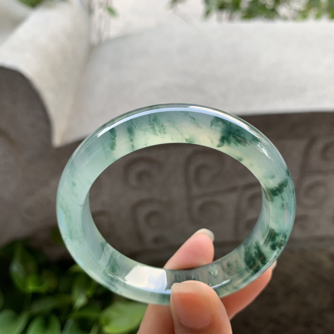 小圈口52.9-12.2-8.3 【玻璃种飘花正圈手镯】正圈52 53可戴