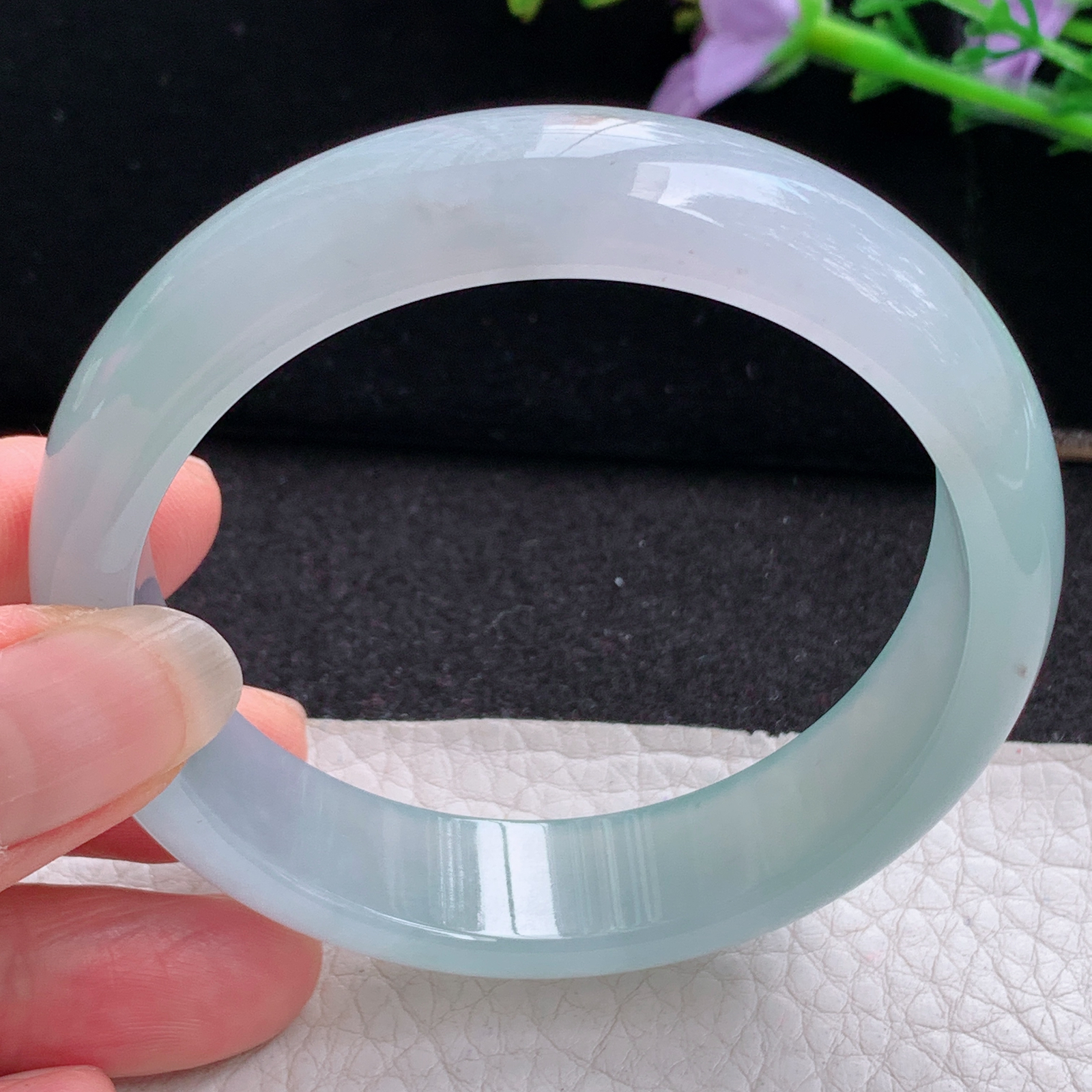 xc实拍58*14.5*7.7平安镯 天然缅甸翡翠A货玉手镯冰透蓝晴玉手环