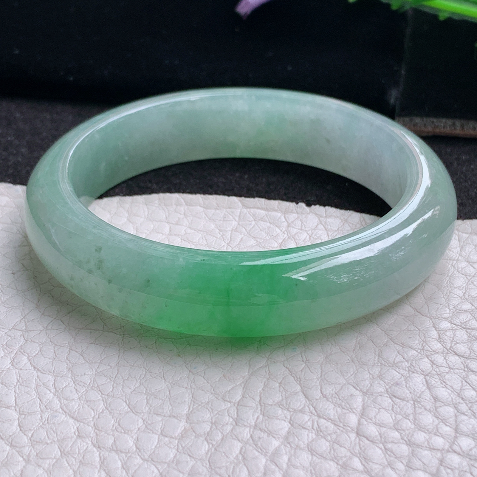 r实拍54.5*13*8.2平安镯 天然缅甸翡翠A货玉手镯冰阳绿正圈玉手环
