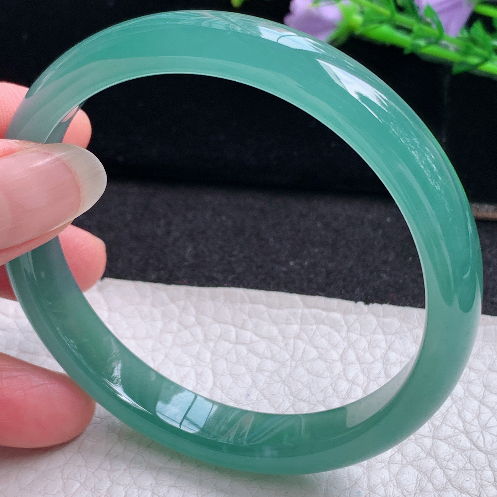 fl大圈口61.5*11*7平安镯 天然翡翠A货玉手镯精美冰蓝正圈玉手环