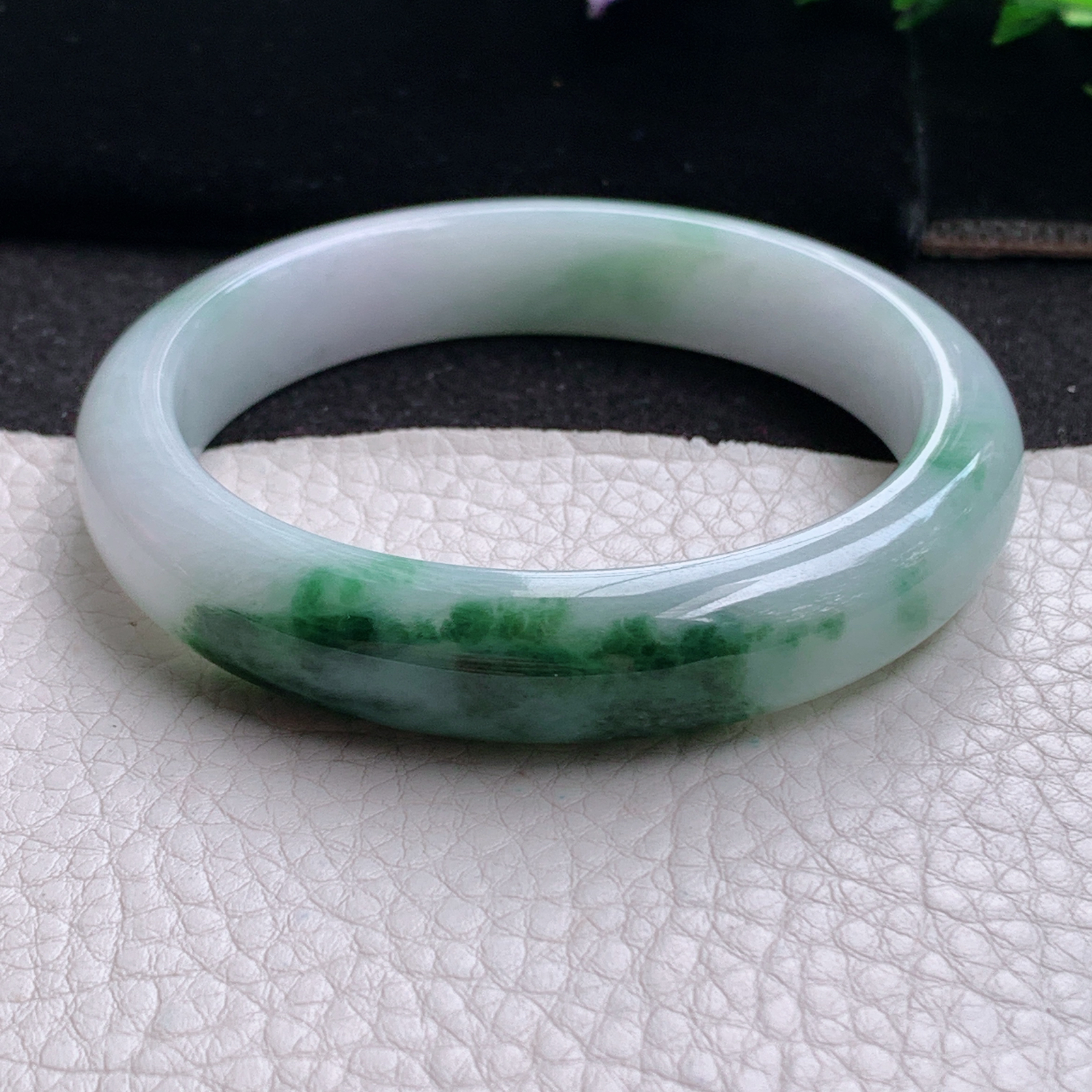 xc实拍58.5*12.8*8.2平安镯 天然缅甸翡翠A货玉手镯飘花招财玉手环