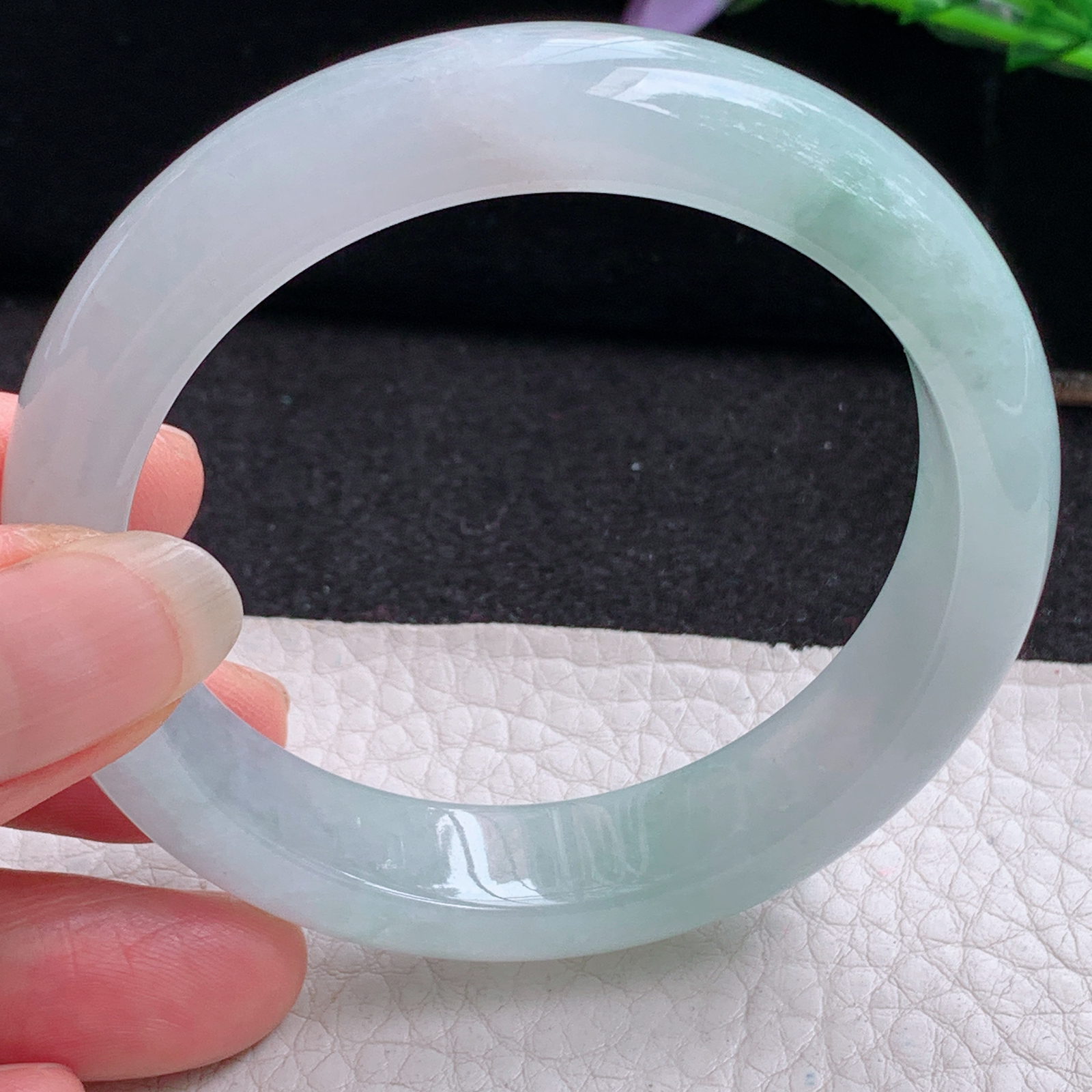 r实拍54.5*12.8*8平安镯 天然缅甸翡翠A货玉手镯冰飘花正圈玉手环