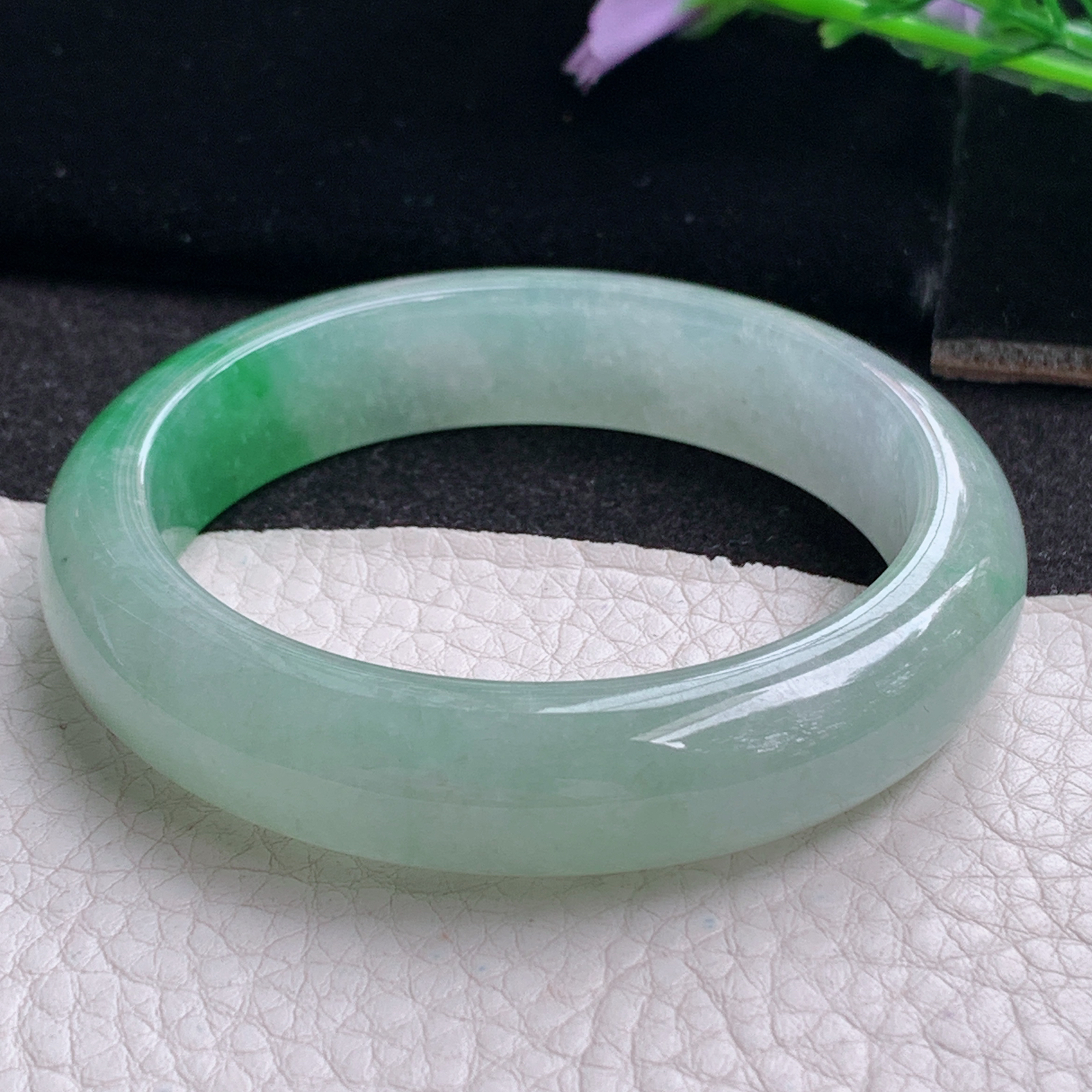 r实拍54.5*13*8.2平安镯 天然缅甸翡翠A货玉手镯冰阳绿正圈玉手环