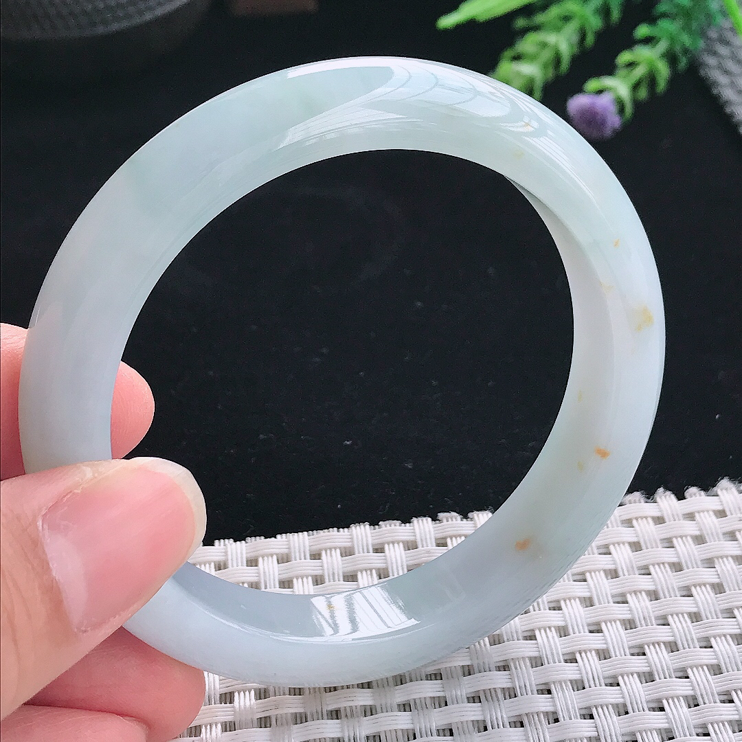 实拍A货翡翠57/11.8/8.6老坑冰胶水灵紫罗兰飘花手镯玉镯手环