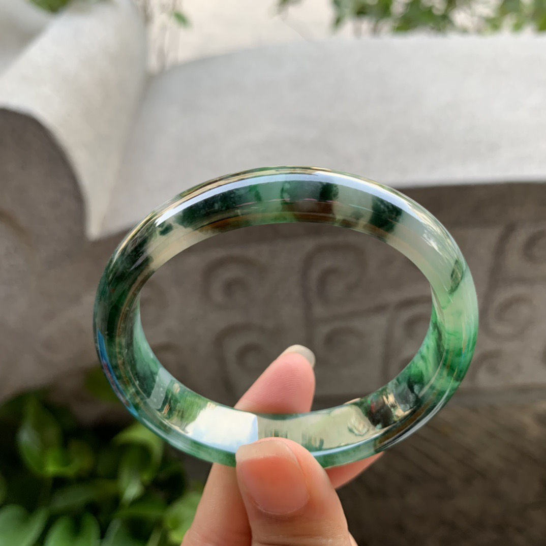 圈口54.6-48.8-12.8-6.7 【水墨画飘绿贵妃手镯】贵妃54 55可戴