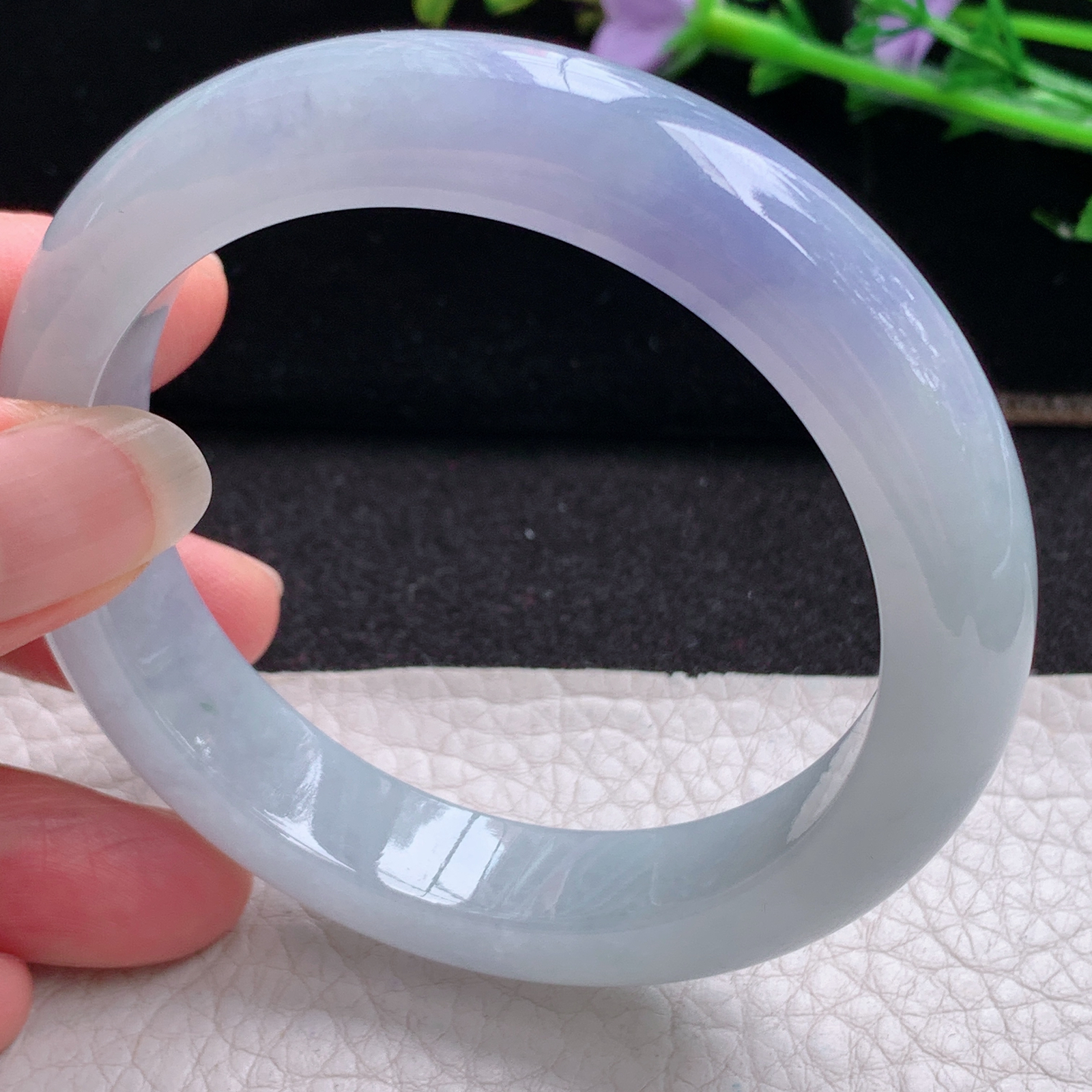 z实拍57.5*12.6*9平安镯 天然缅甸翡翠A货玉手镯冰紫正圈玉手环