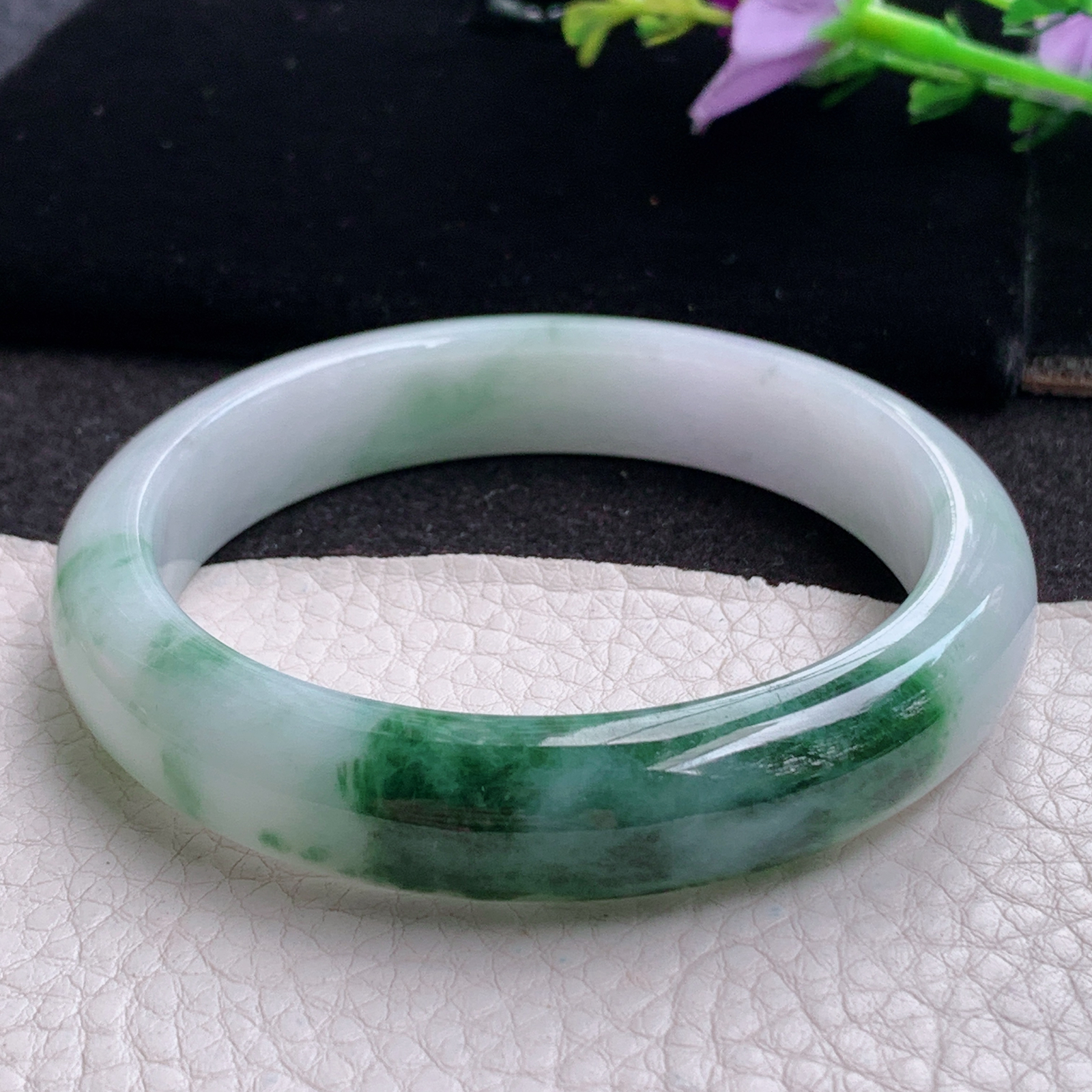 xc实拍58.5*12.8*8.2平安镯 天然缅甸翡翠A货玉手镯飘花招财玉手环