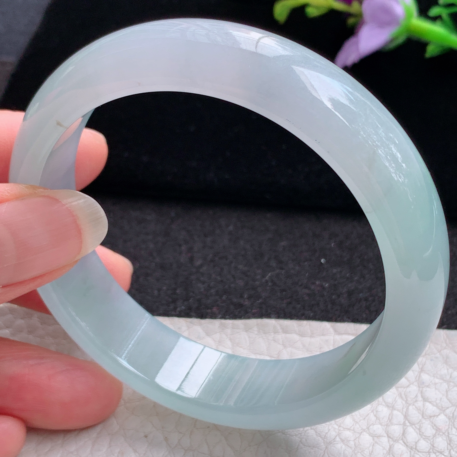 xc实拍58*14.5*7.7平安镯 天然缅甸翡翠A货玉手镯冰透蓝晴玉手环