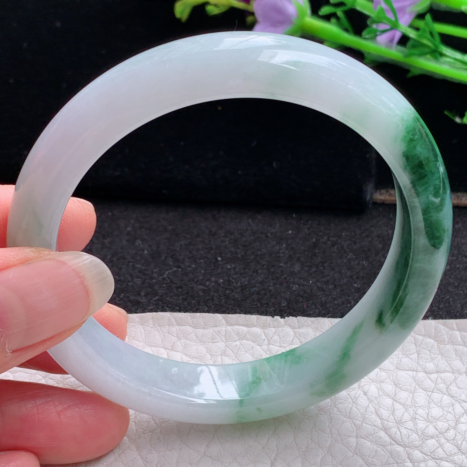 xc实拍58.5*12.8*8.2平安镯 天然缅甸翡翠A货玉手镯飘花招财玉手环