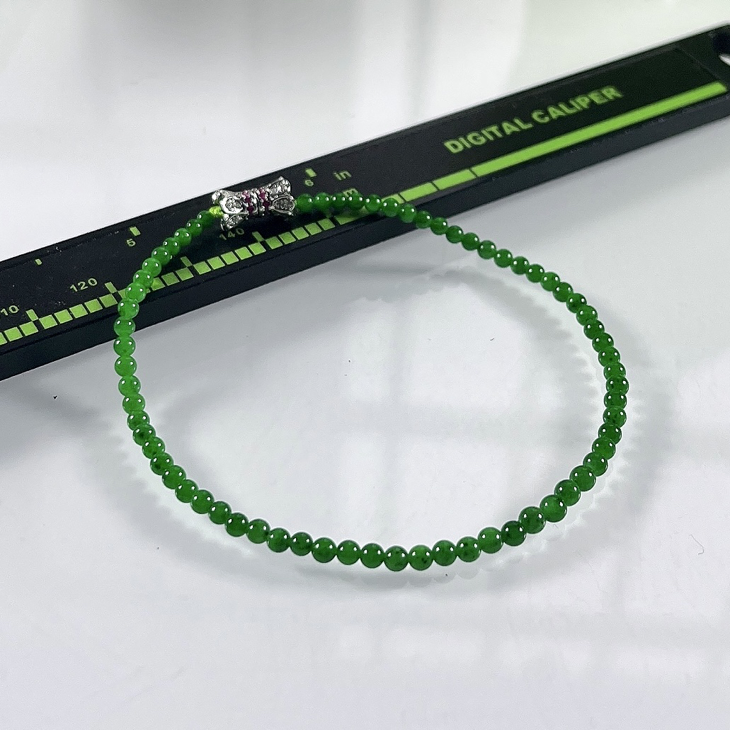 缅甸天然翡翠A货，卡2.7冰种满绿帝王绿小米珠小圆珠手串手链，尺寸：2.7mm/68颗，长度175mm，重量：2.70g