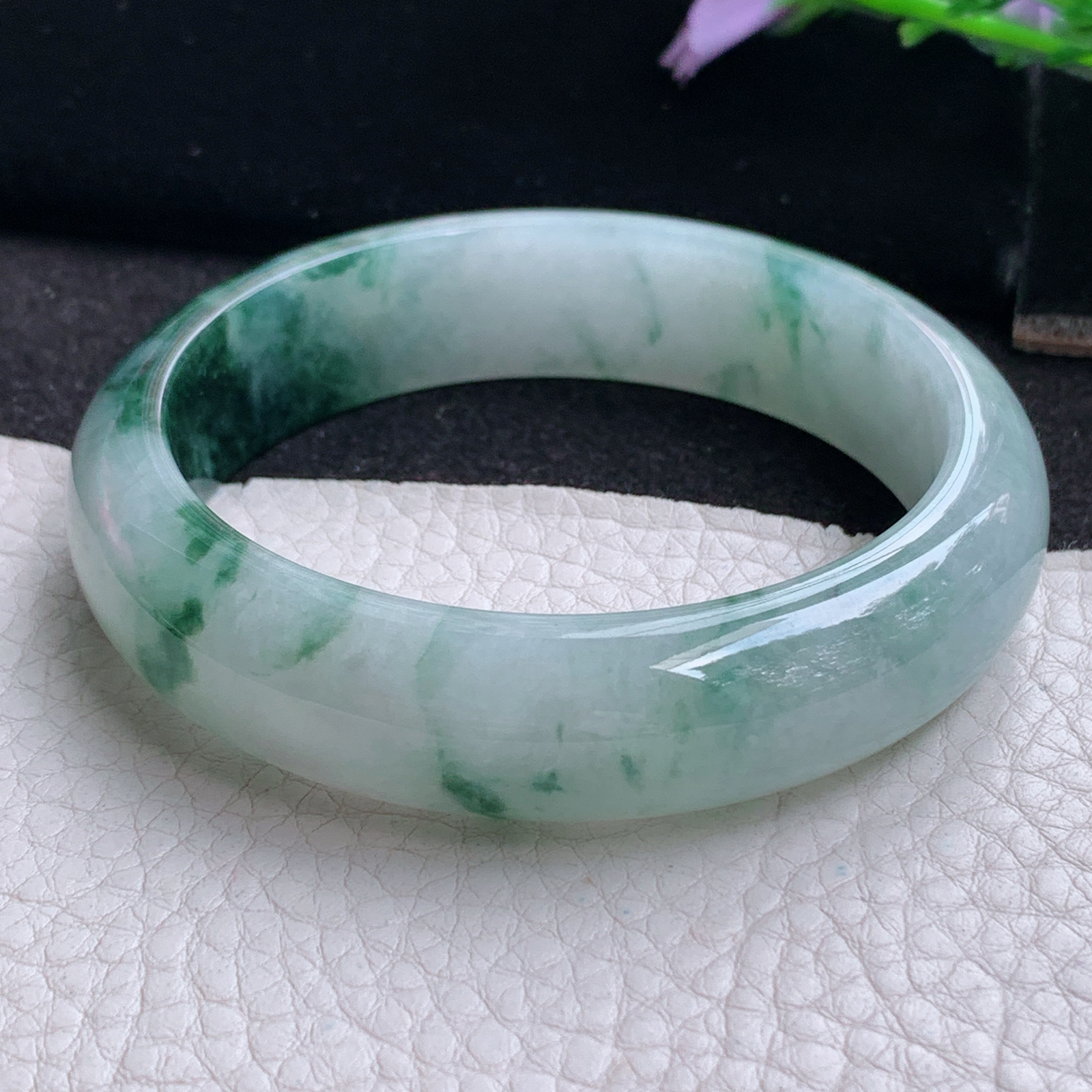 ss实拍58.5*15*8.2轮胎镯 天然缅甸翡翠A货玉手镯冰飘花大气正圈玉手环