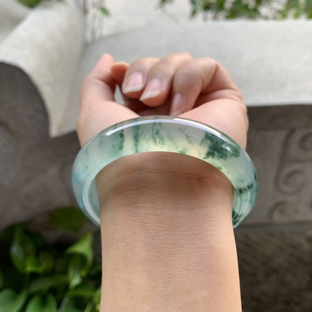 小圈口52.9-12.2-8.3 【玻璃种飘花正圈手镯】正圈52 53可戴