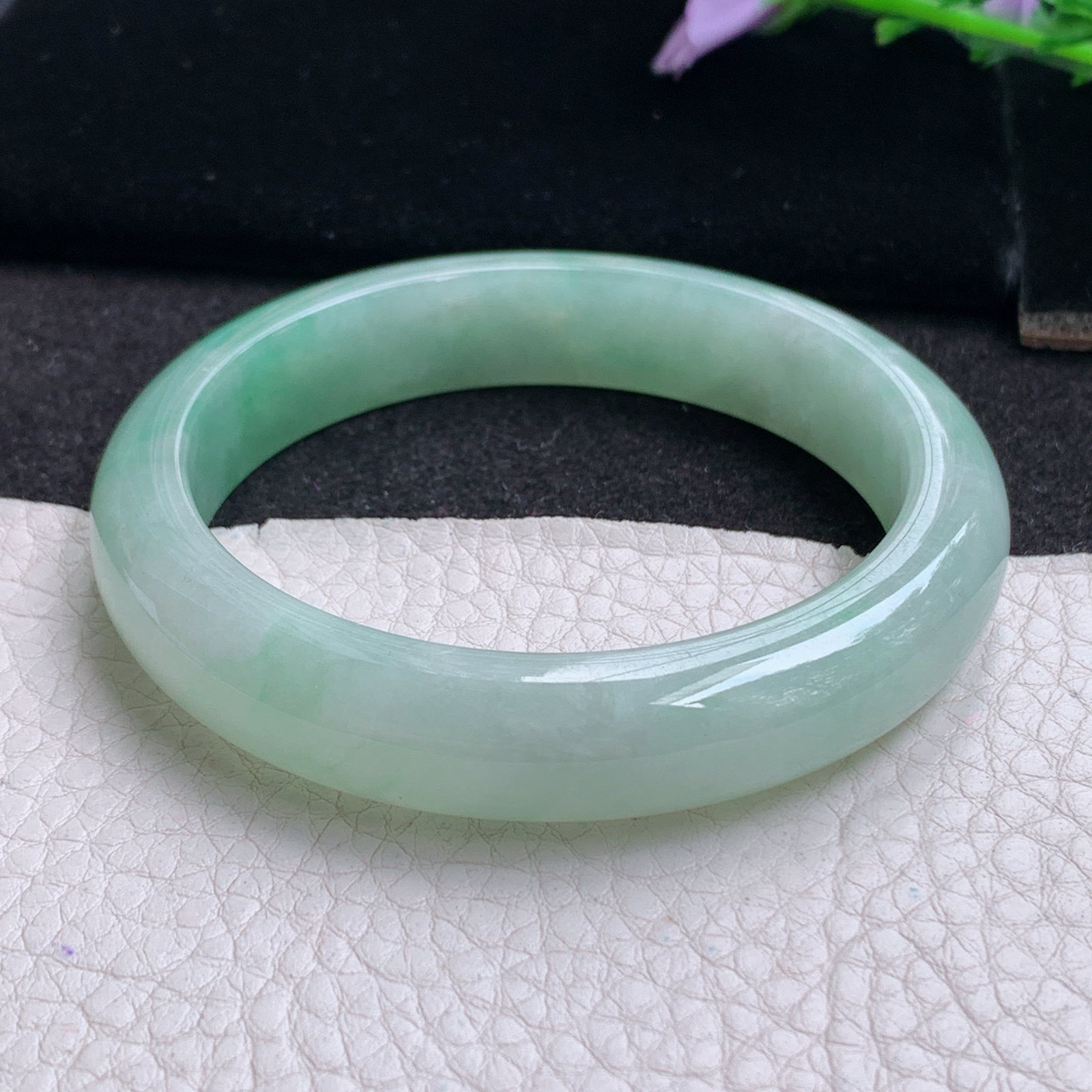 z清新款57*12.3*8平安镯 天然缅甸翡翠A货玉手镯冰绿正圈玉手环