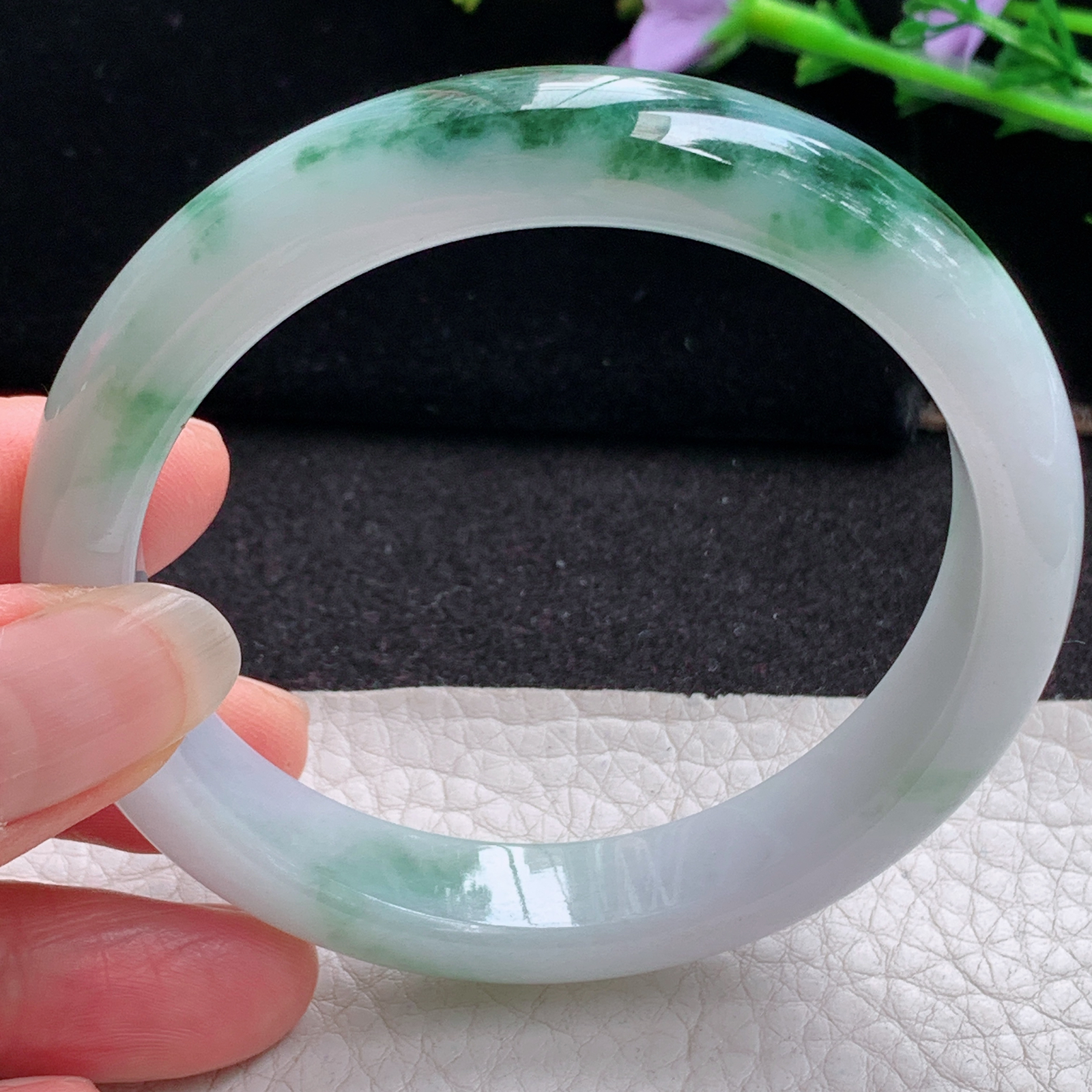 xc实拍58.5*12.8*8.2平安镯 天然缅甸翡翠A货玉手镯飘花招财玉手环