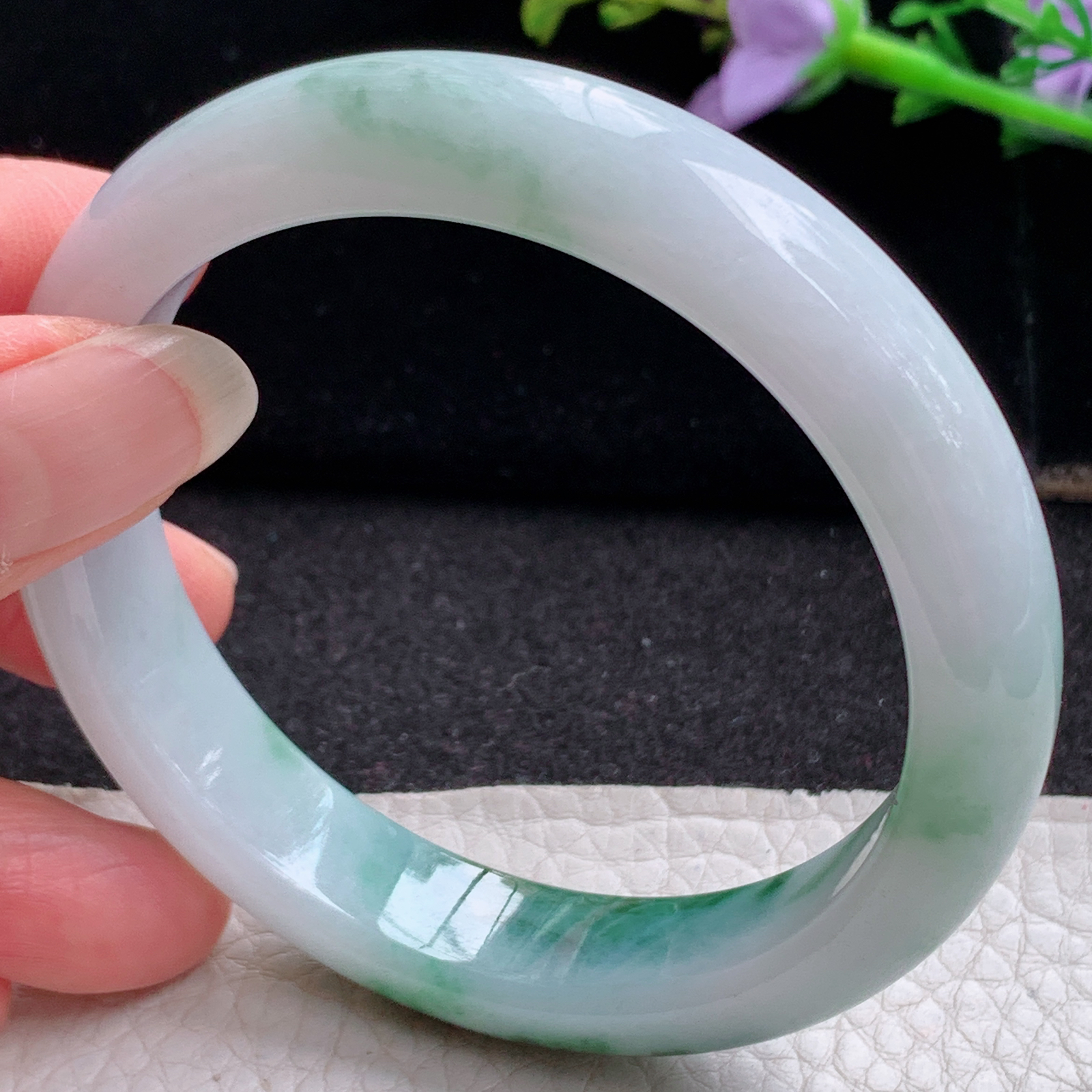 xc实拍58.5*12.8*8.2平安镯 天然缅甸翡翠A货玉手镯飘花招财玉手环