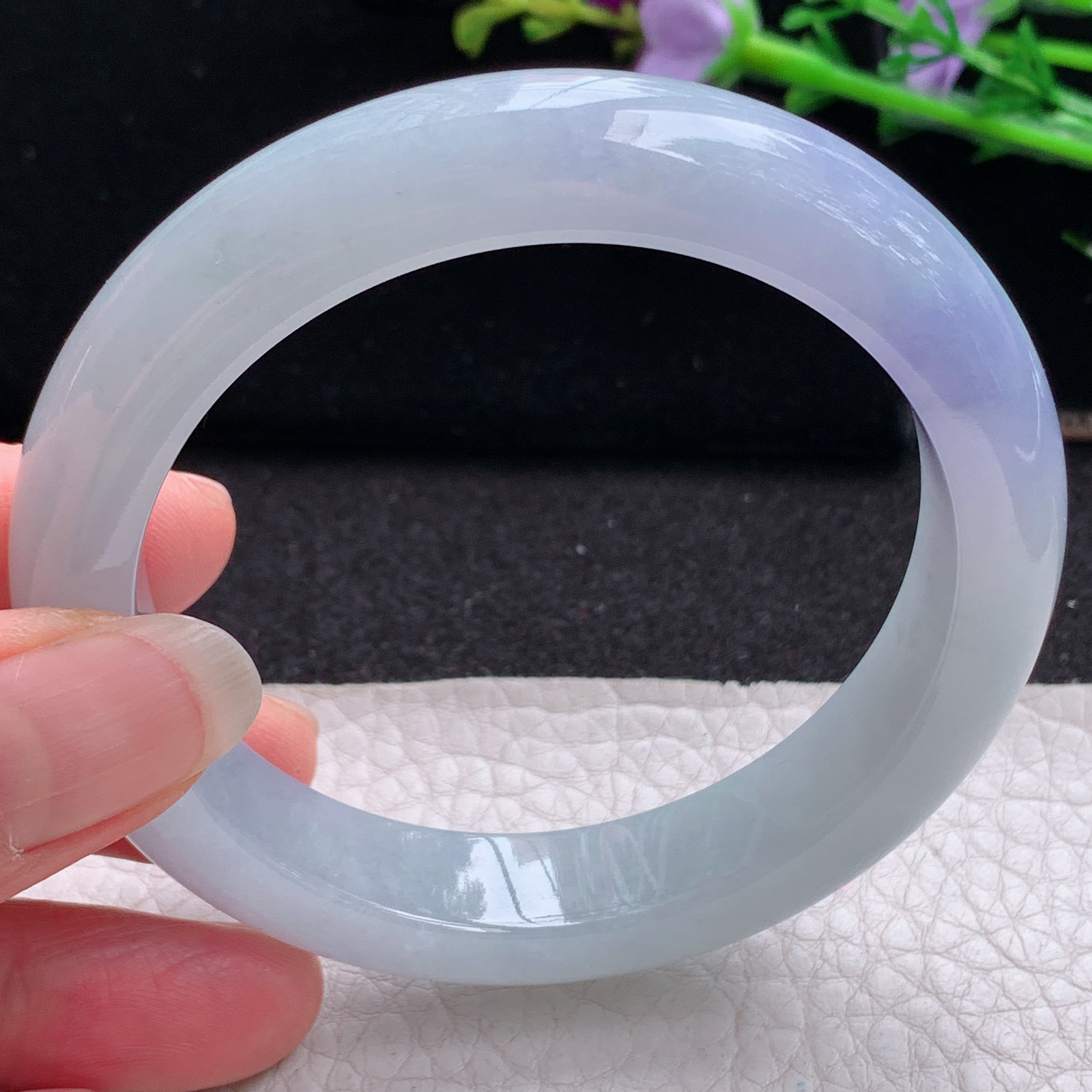 z实拍57.5*12.6*9平安镯 天然缅甸翡翠A货玉手镯冰紫正圈玉手环