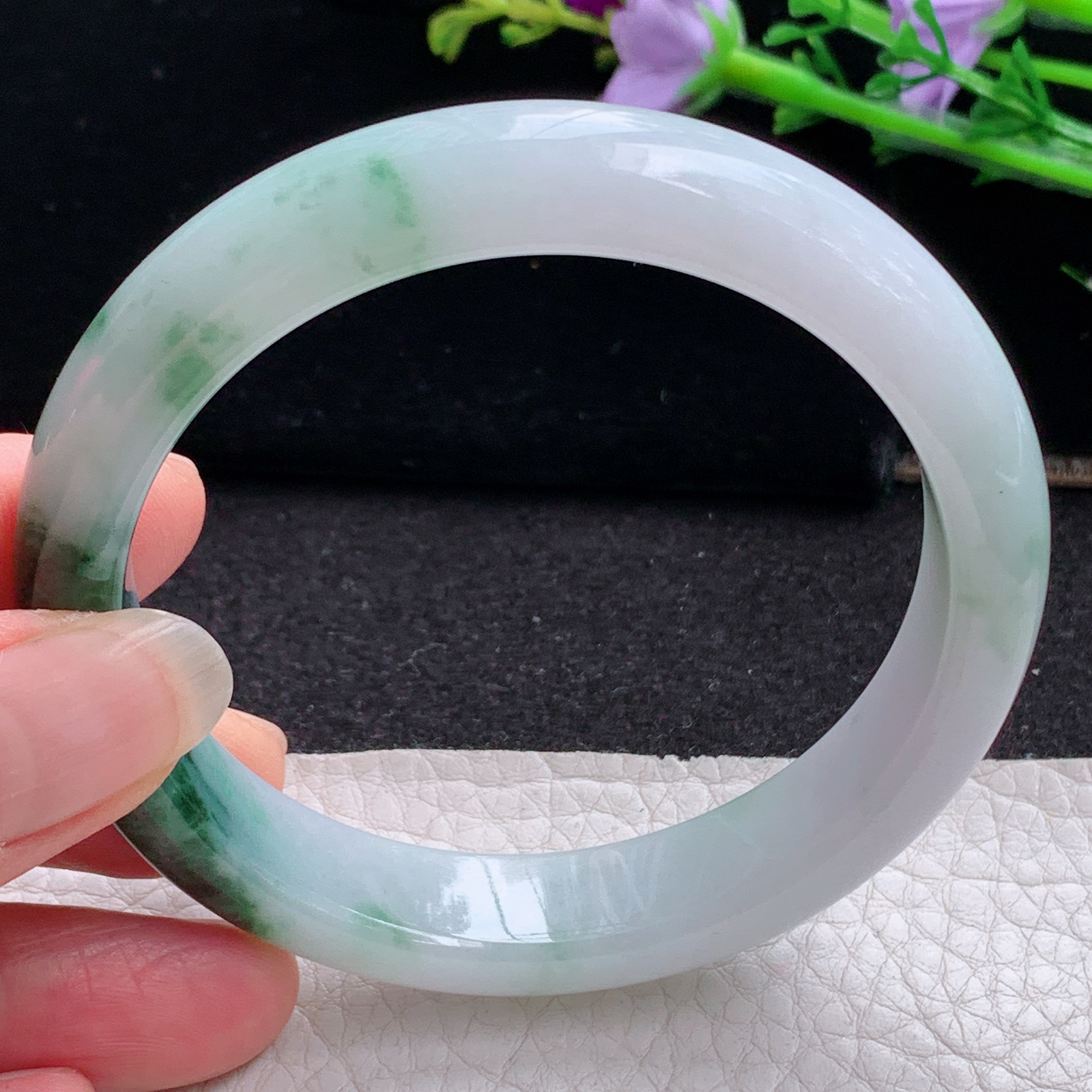 xc实拍58.5*12.8*8.2平安镯 天然缅甸翡翠A货玉手镯飘花招财玉手环