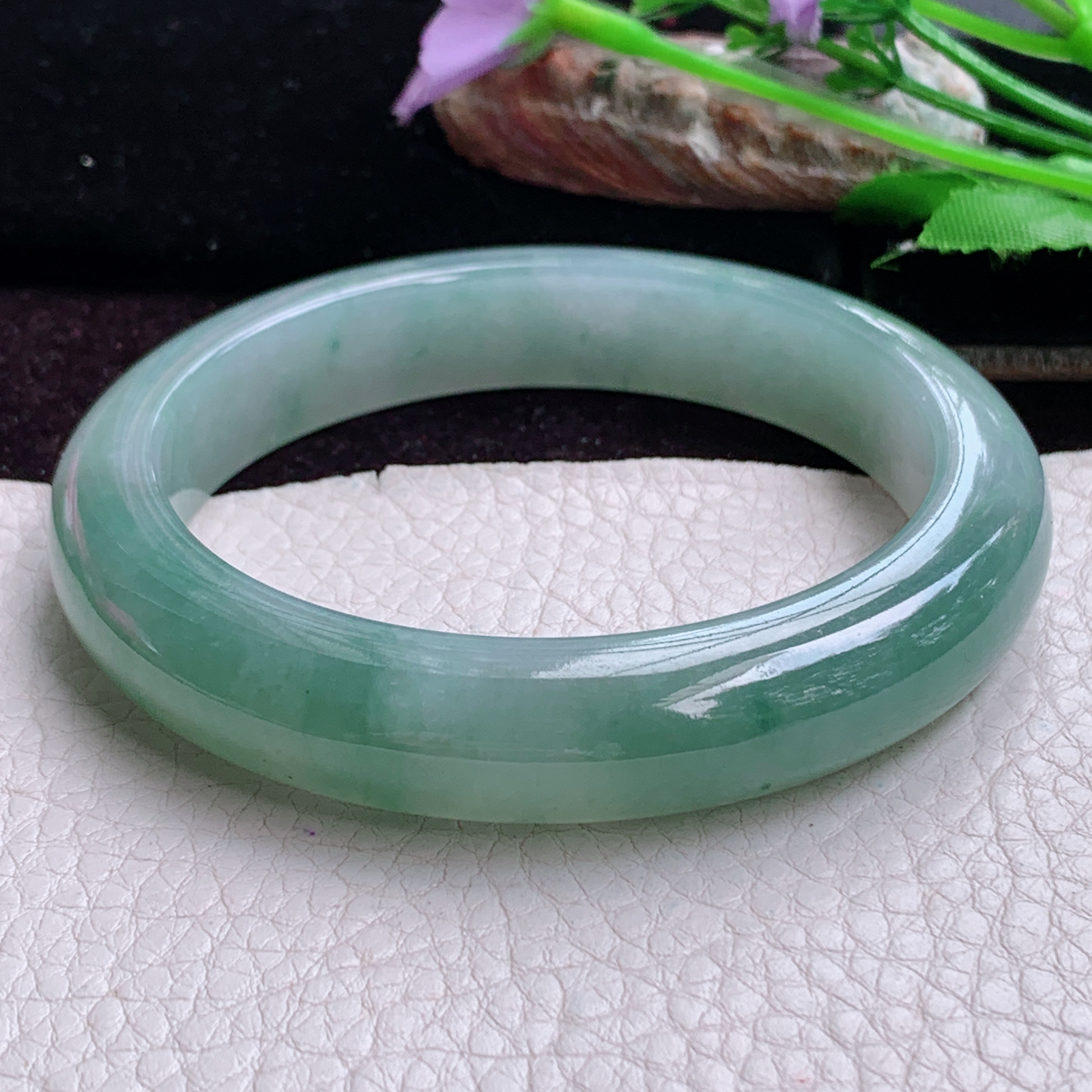 xc大圈口63.8*13*10招财镯 天然缅甸翡翠手镯冰胶半山水正圈玉镯子