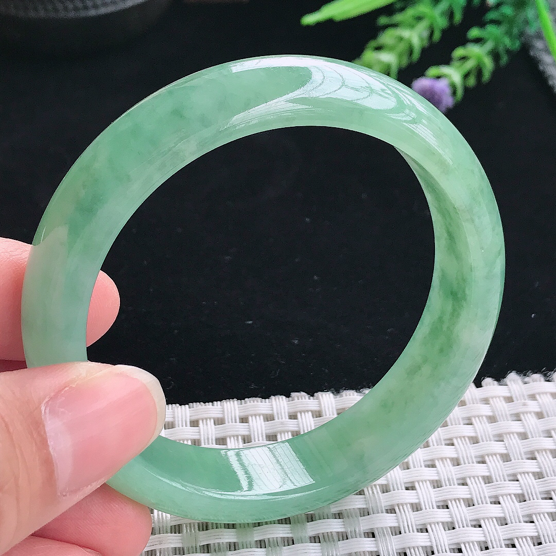 实拍A货翡翠56/14.2/7.8老坑冰胶满绿手镯翡翠玉镯手环