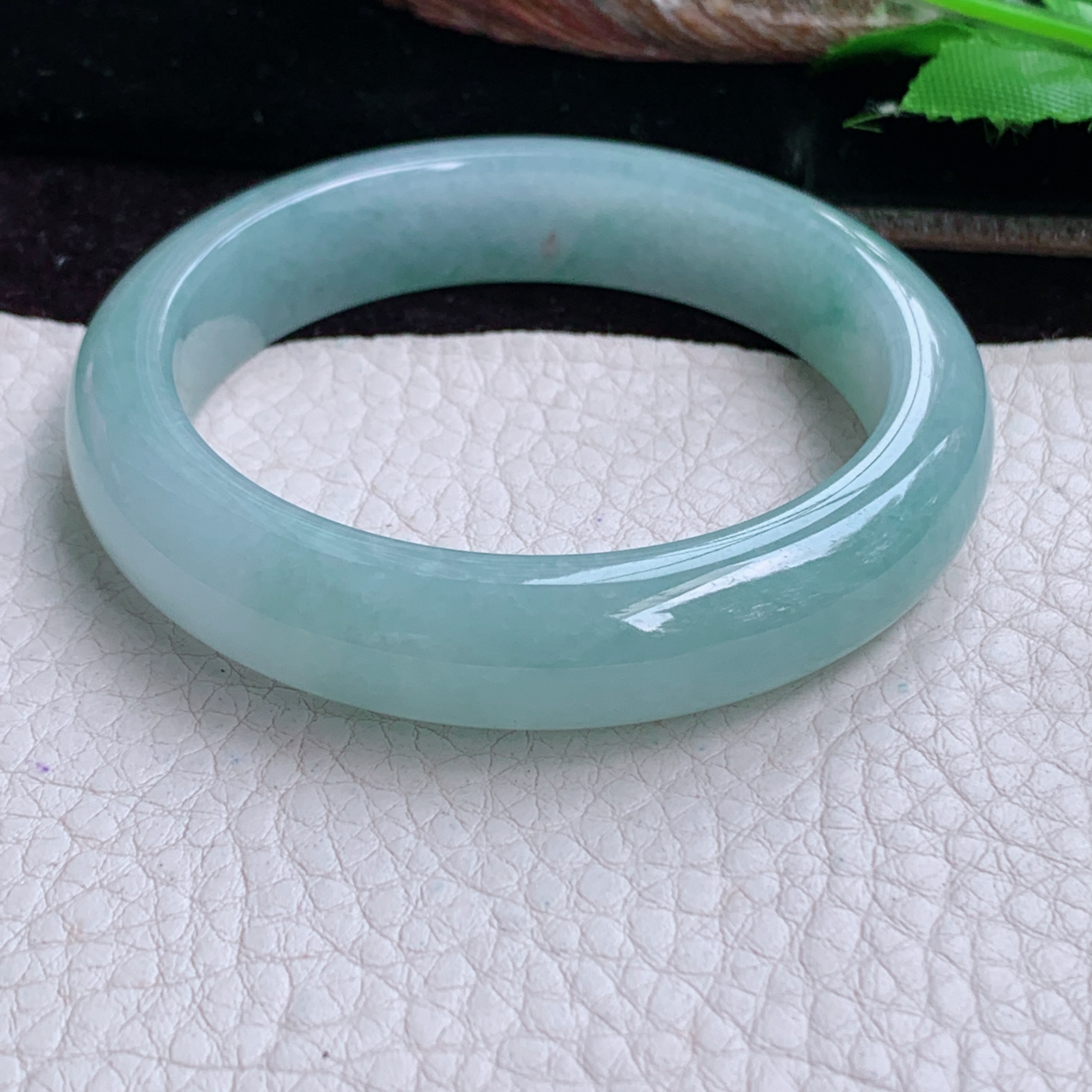 r小圈口51.5*11.8*8平安镯 天然缅甸翡翠A货玉手镯冰蓝正圈玉镯子