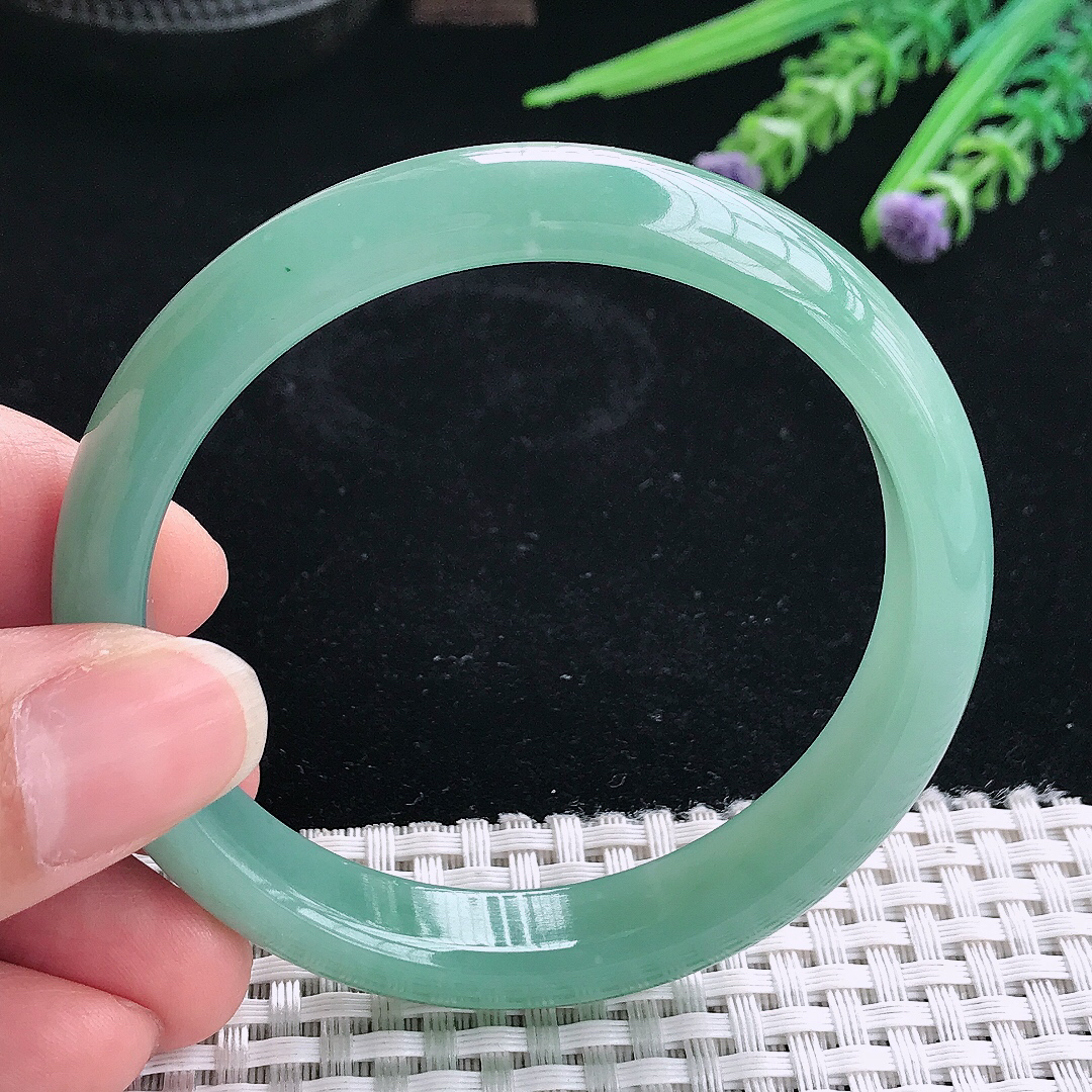 实拍A货翡翠57/11.4/7.2老坑冰润满色油绿手镯翡翠玉镯手环