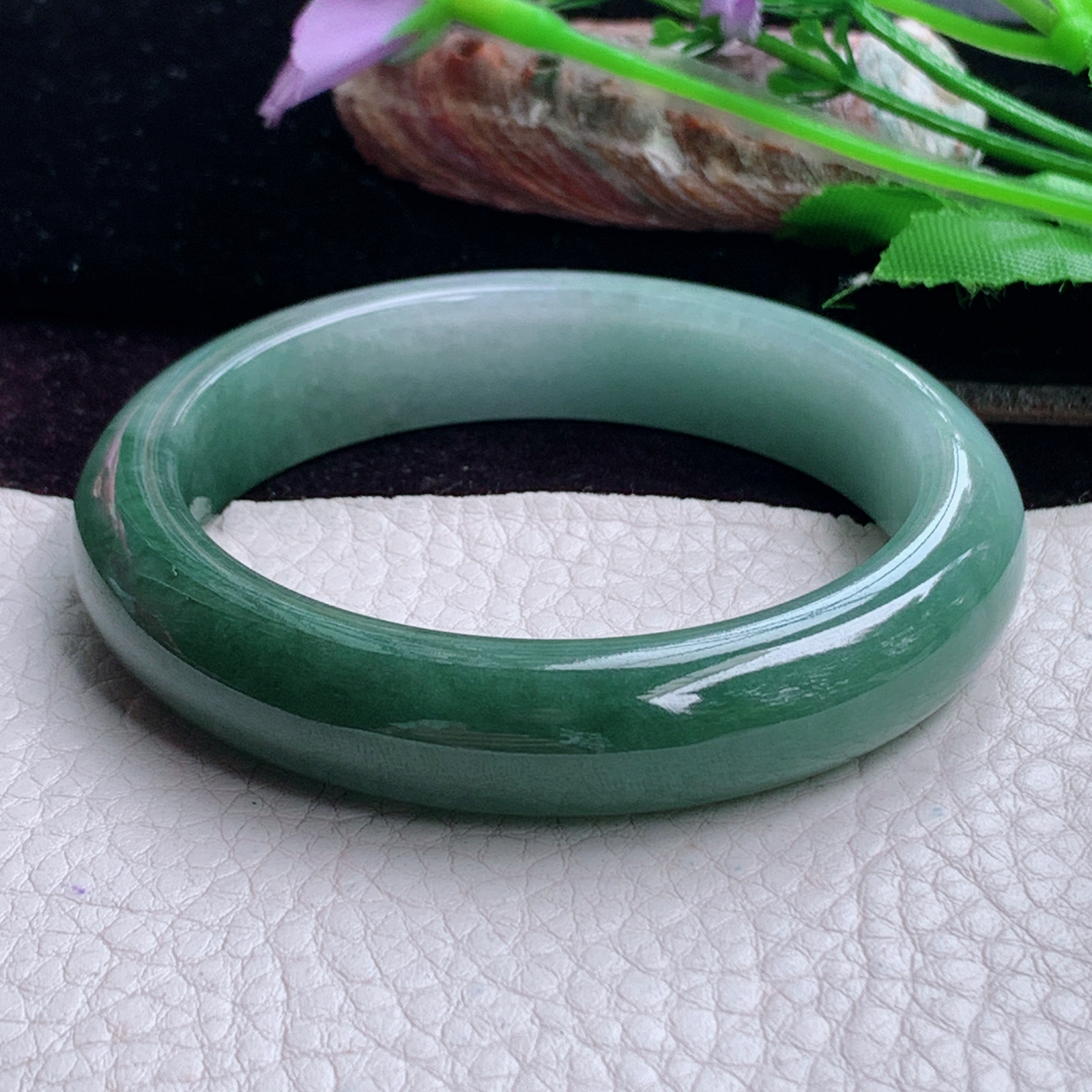 js实拍53.6*12*8.2招财镯 天然缅甸翡翠手镯双彩正圈玉镯子