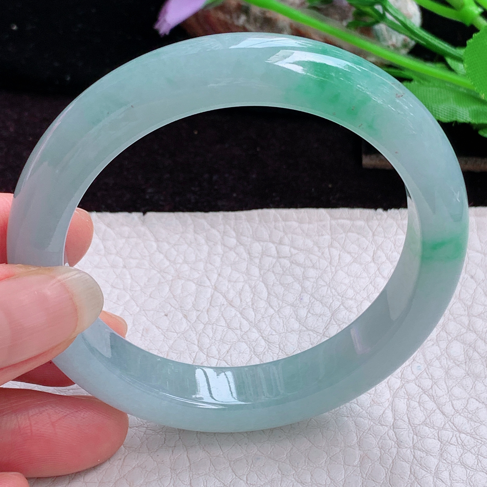 r实拍56*11.5*8.6平安镯 天然缅甸翡翠A货玉手镯冰飘绿花正圈玉镯子