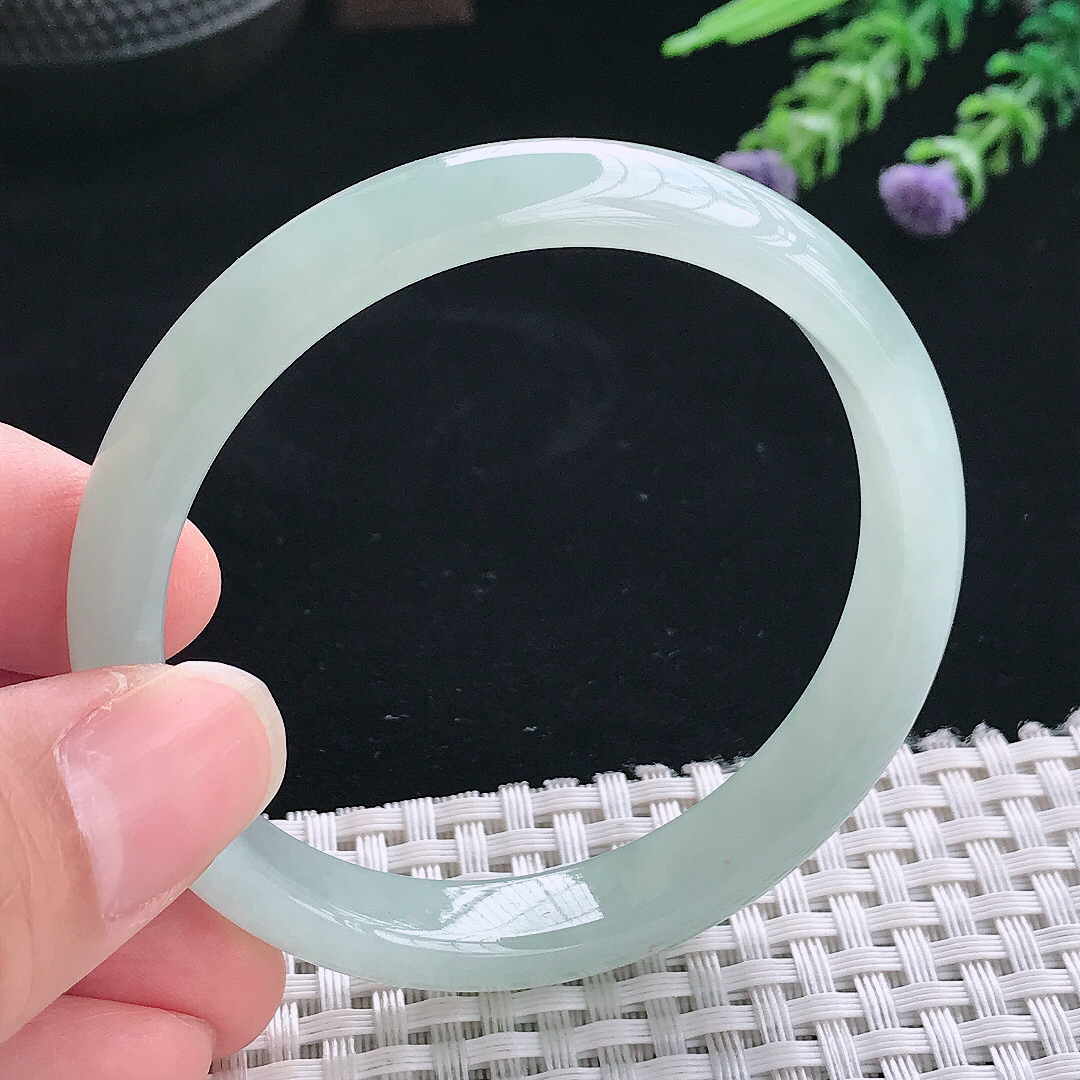 实拍A货翡翠54/10.3/6.6老坑秀气冰晴绿细条手镯翡翠玉镯手环