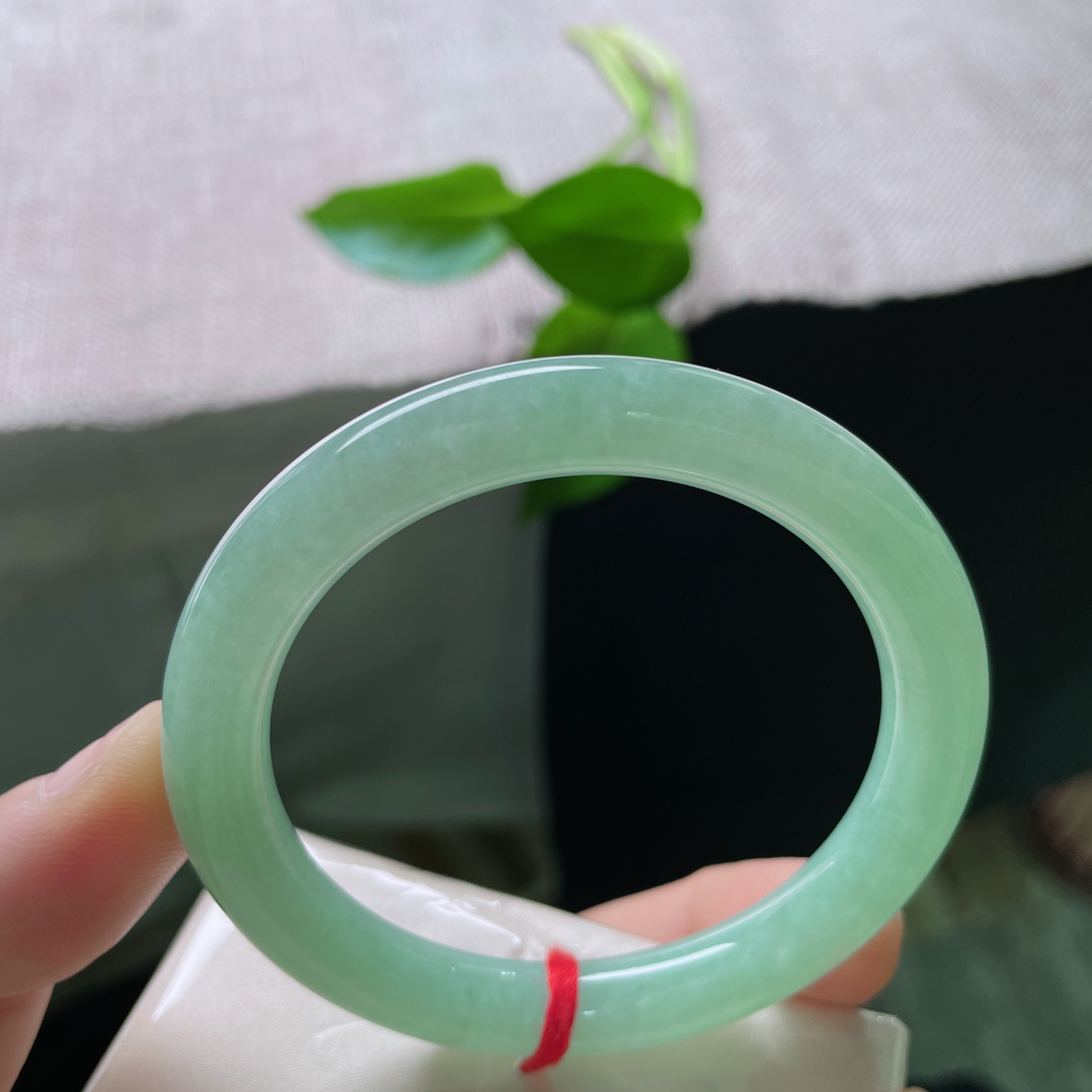 53.2/8.6果绿圆条，水润细腻，悠悠的云里有淡淡的绿，秀丽优雅，无暇