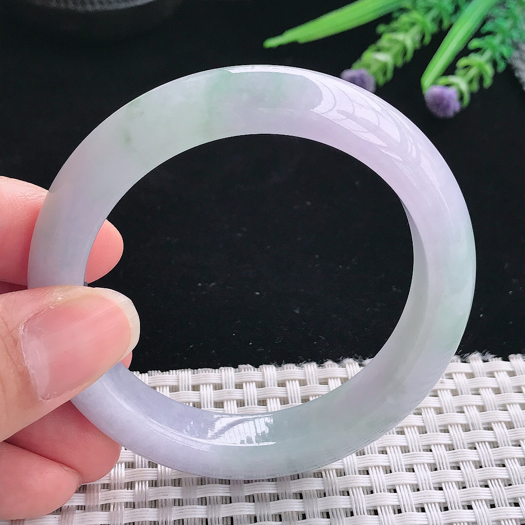 实拍A货翡翠54.5/12.3/9老坑冰胶水灵紫罗兰手镯翡翠玉镯手环