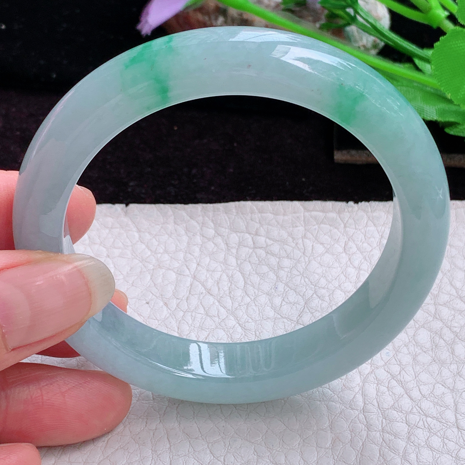 r实拍56*11.5*8.6平安镯 天然缅甸翡翠A货玉手镯冰飘绿花正圈玉镯子