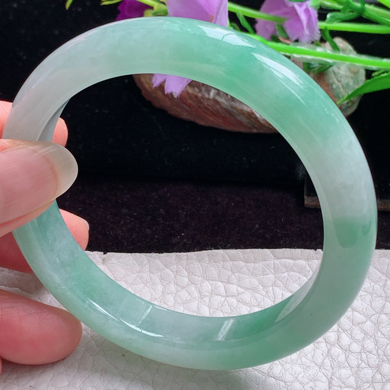 hy实拍57.5*11.3*8平安镯 天然缅甸翡翠手镯冰胶飘花正圈玉镯子