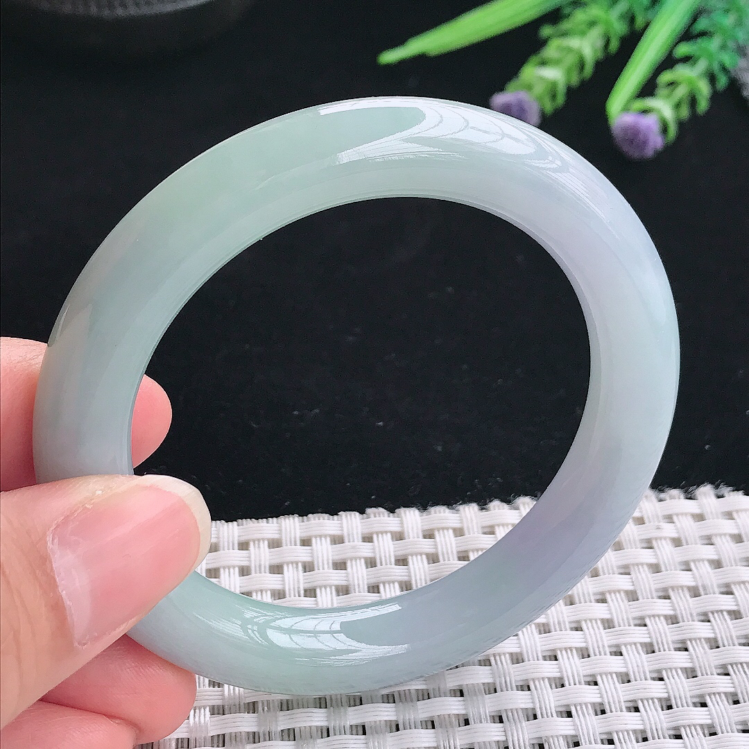 实拍A货翡翠53.5/10.1/10老坑冰胶果冻紫罗兰圆条手镯翡翠玉镯手环