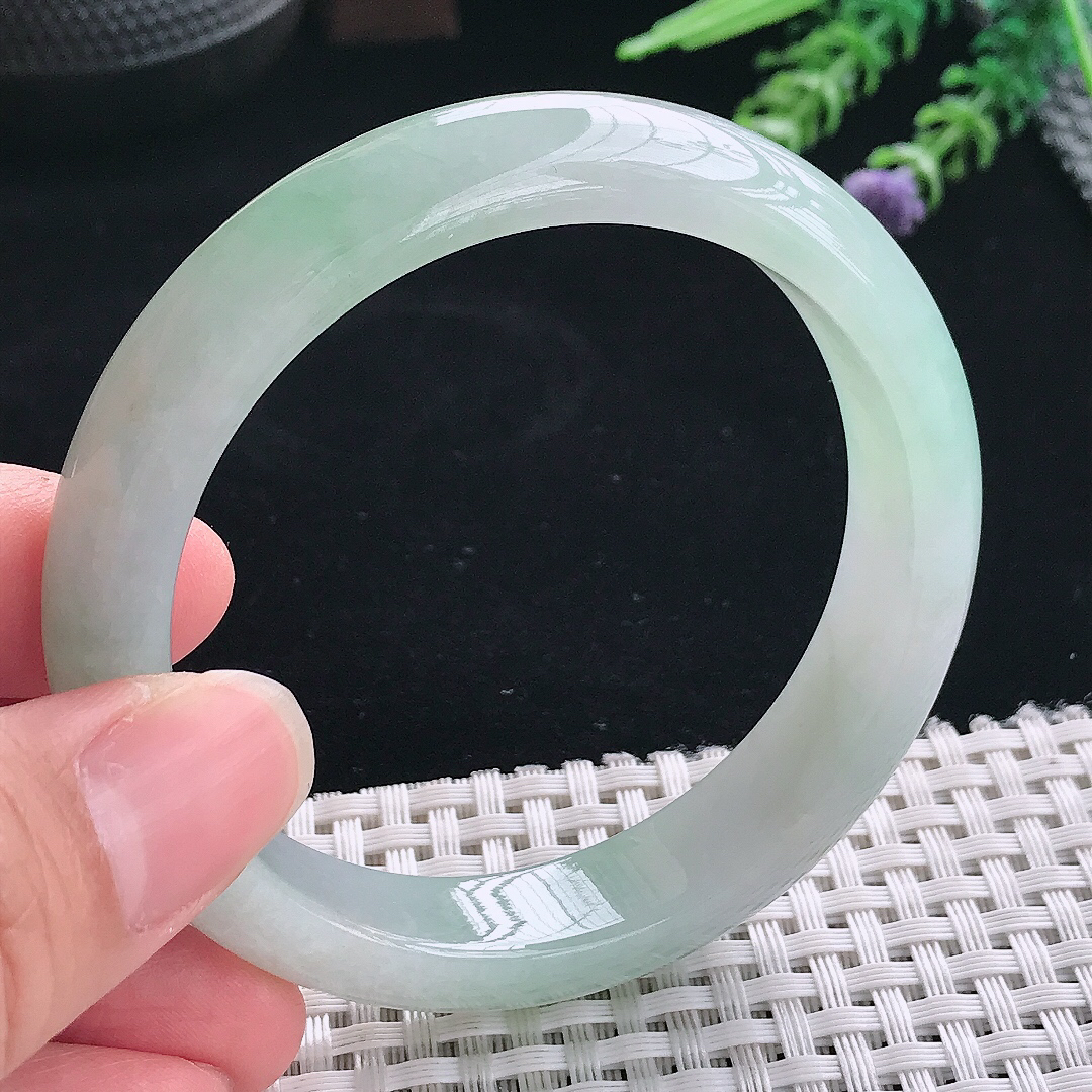 实拍A货翡翠56.5/12.9/8老坑冰胶水灵冰晴手镯翡翠玉镯手环