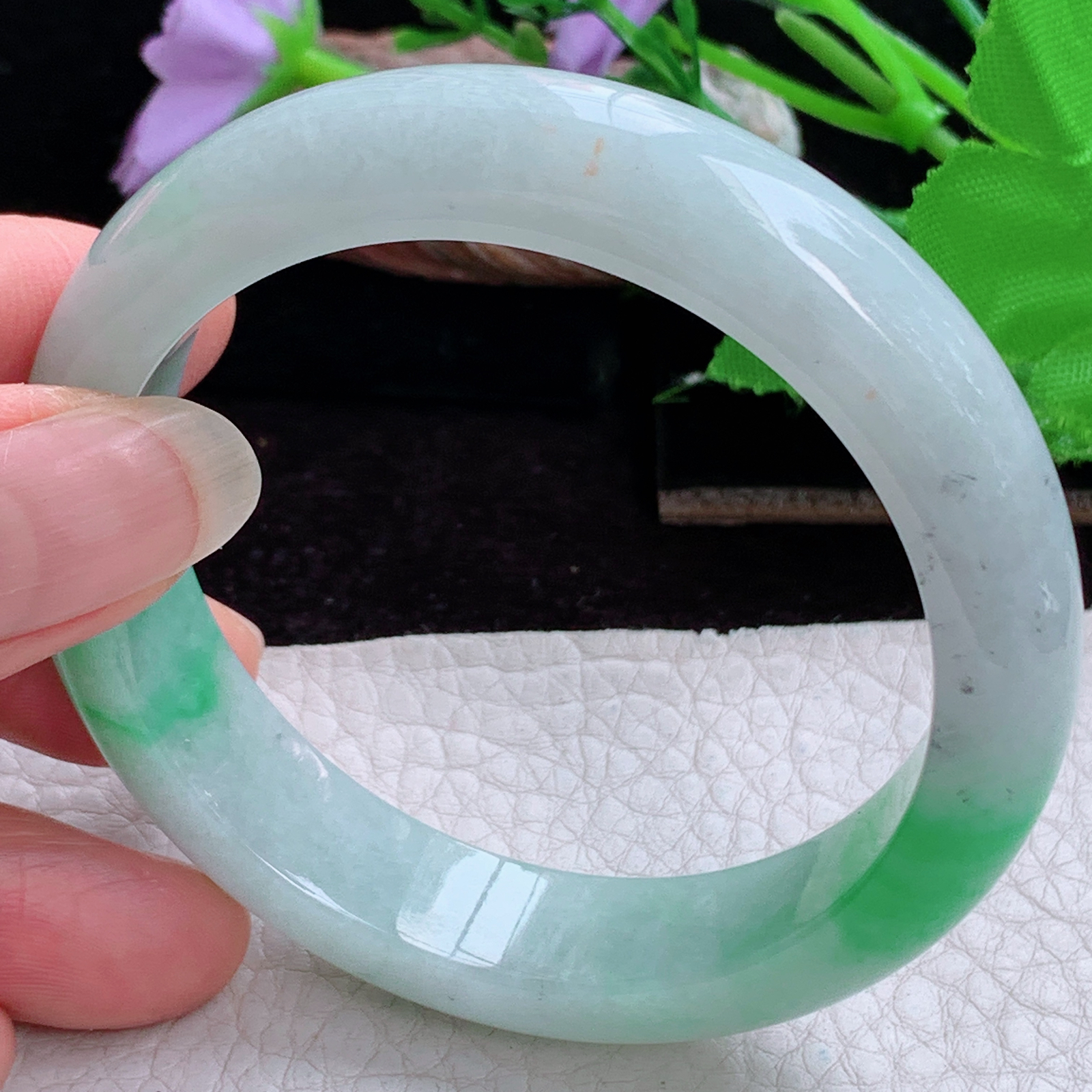 lpa实拍54*13*8.2平安镯 天然缅甸翡翠A货玉手镯冰飘阳绿正圈玉镯子