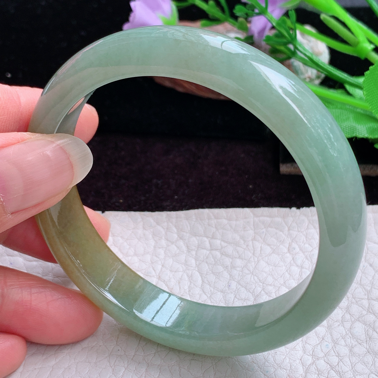 h实拍57.5*12.2*7.3招财镯 特色天然缅甸翡翠手镯冰双彩正圈玉镯子