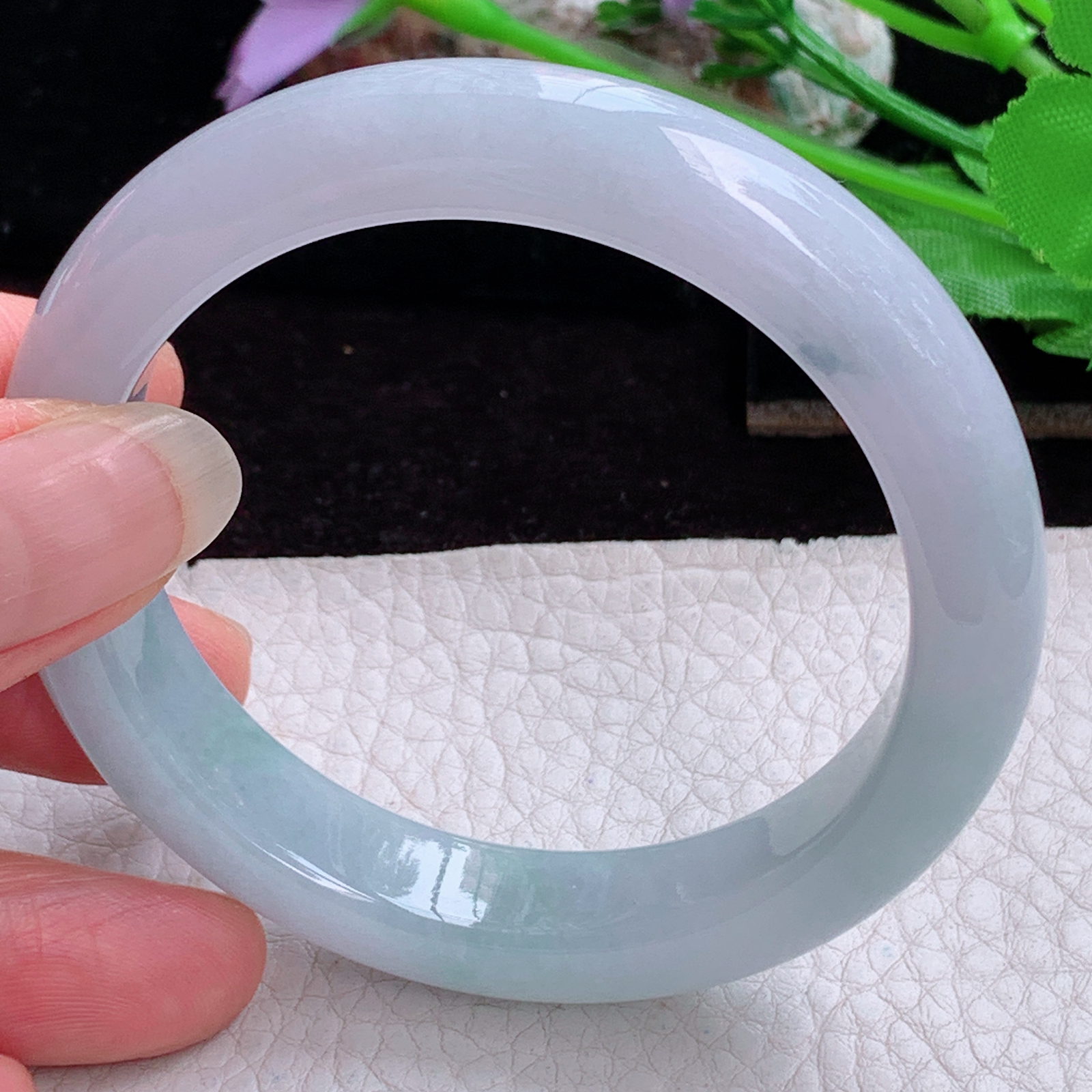 r实拍53.8*11.5*8平安镯 天然缅甸翡翠A货玉手镯胶感甜美淡雅正圈玉镯子