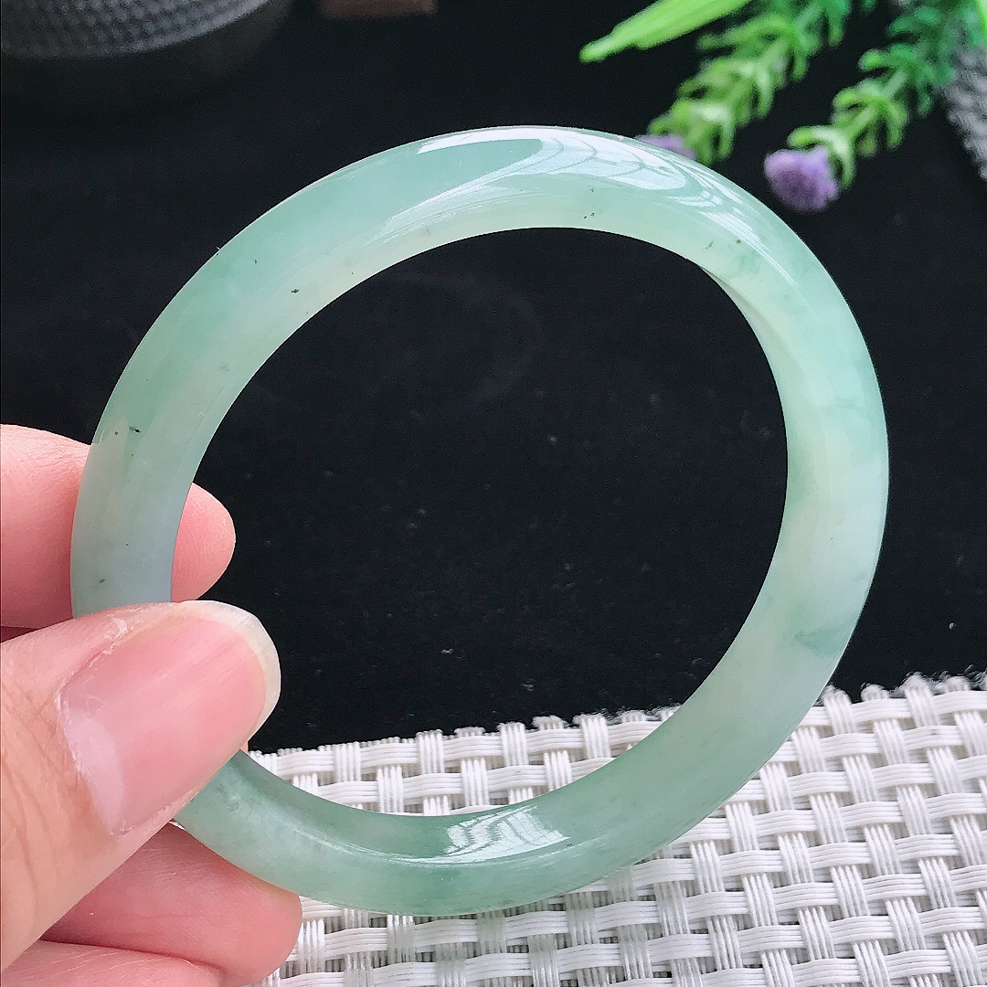 实拍A货翡翠57.5/9.6/7.5老坑冰胶水灵晴绿手镯翡翠玉镯手环