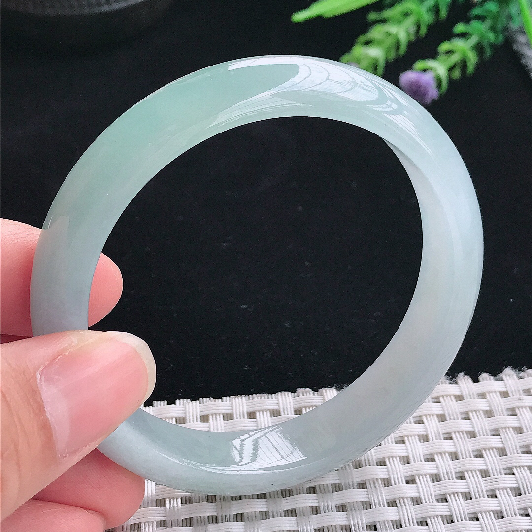 实拍A货翡翠56.8/12.8/7.8老坑冰胶果冻冰晴天空蓝手镯翡翠玉镯手环