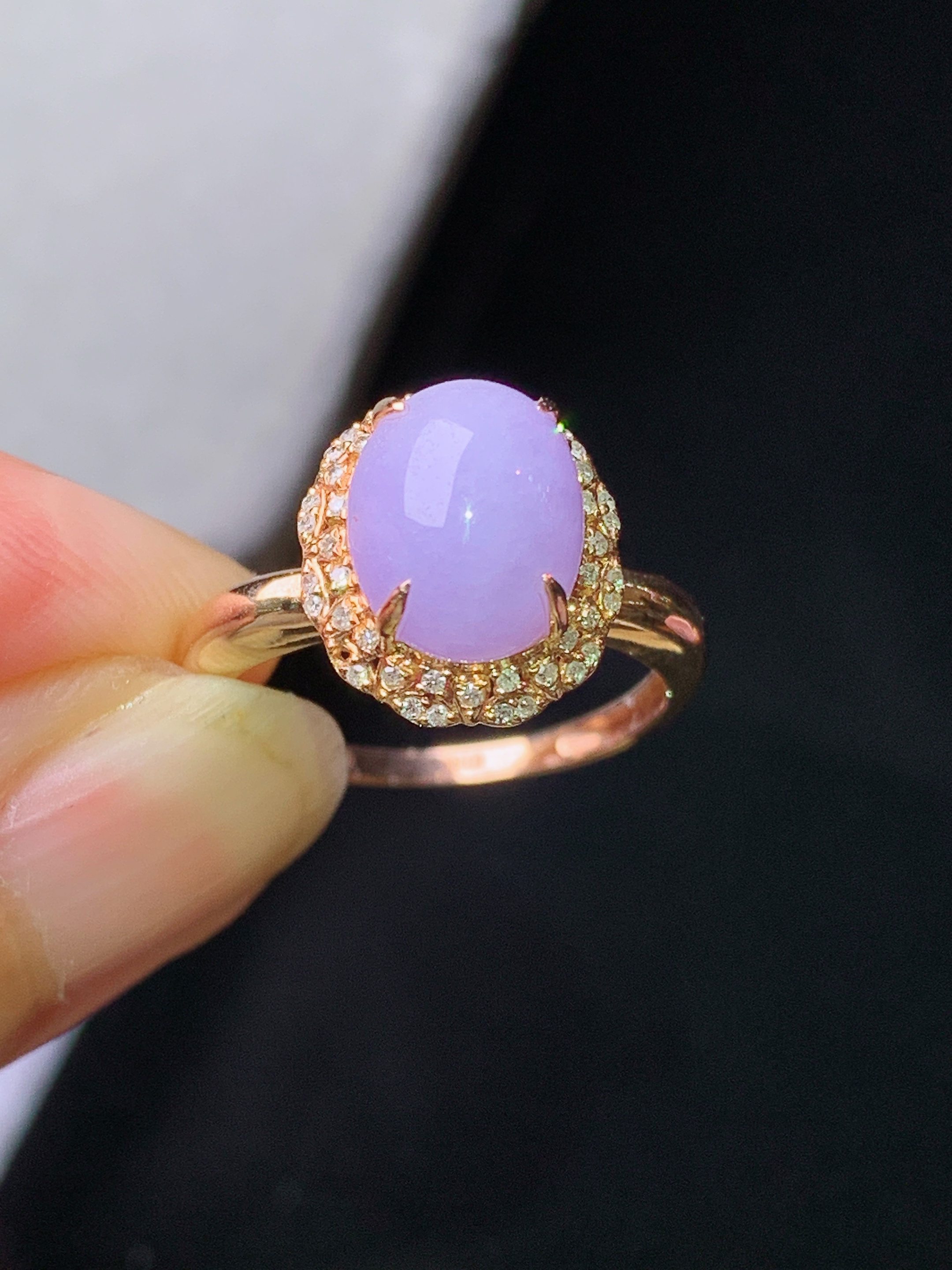 18k金钻镶嵌紫罗兰貔貅戒指 玉质细腻 色泽艳丽清新 水润亮眼 圈口12.5 整体尺寸12*10.3*9.8j2