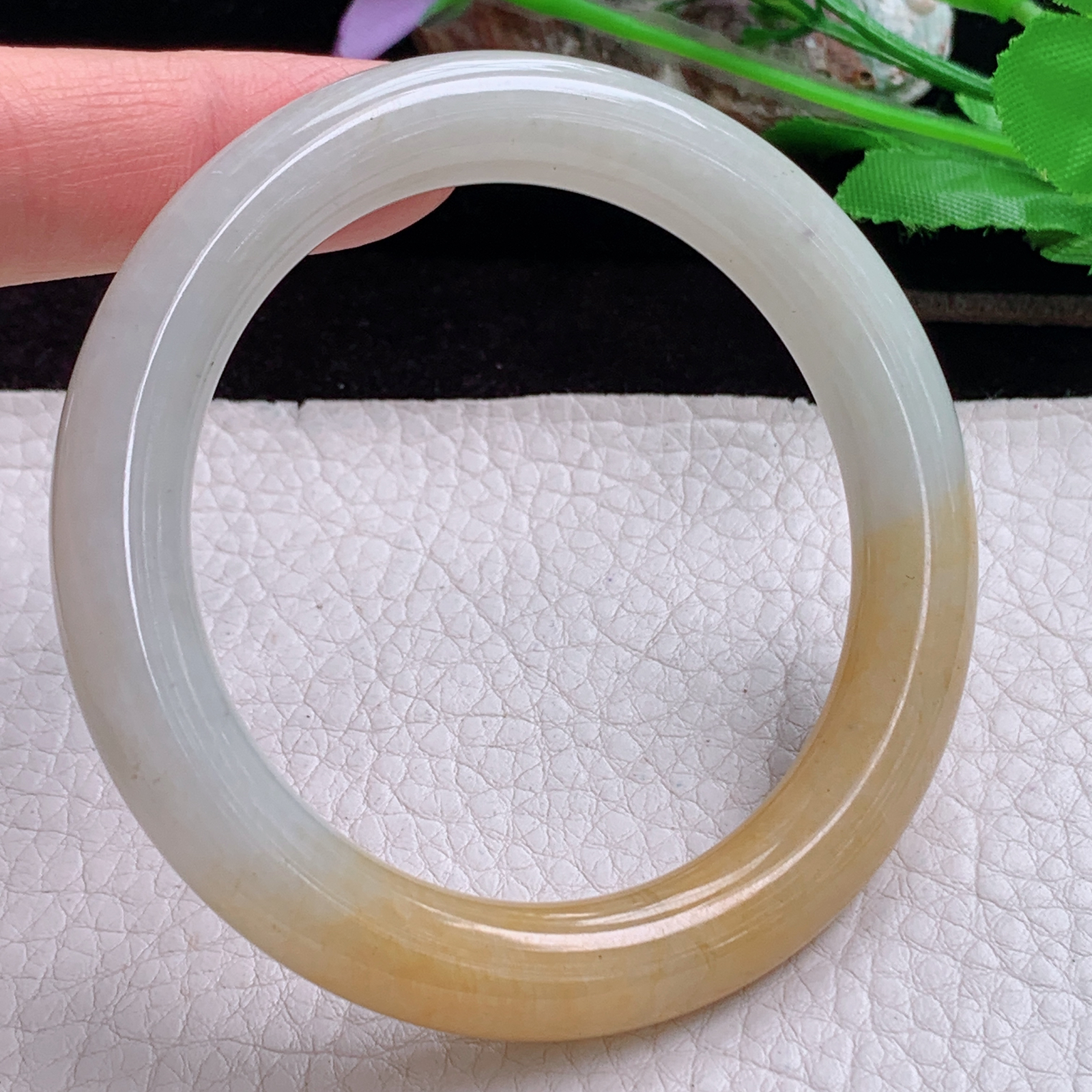 mq实拍55.5*9.7*10美人镯 天然缅甸翡翠手镯双彩圆条正圈玉镯子