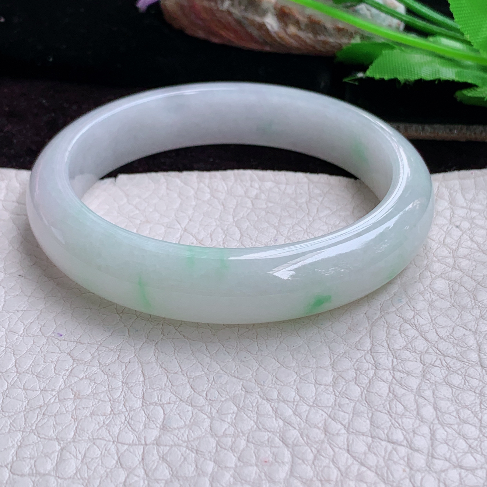 fl实拍58*13*9平安镯 天然缅甸翡翠A货玉手镯冰飘绿花正圈玉镯子