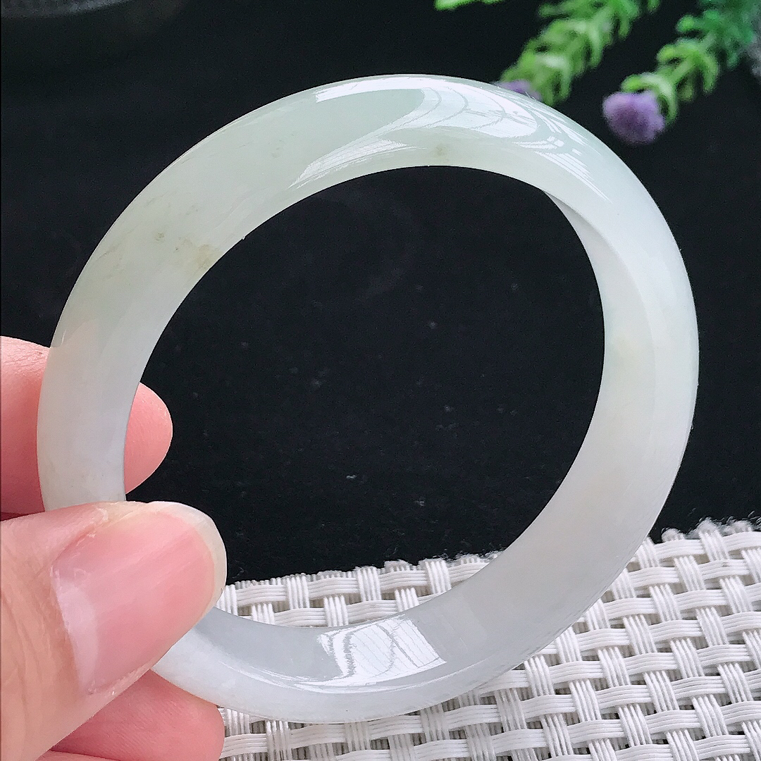 实拍A货翡翠54.8/13.2/7老坑冰纯起胶宽边手镯翡翠玉镯手环