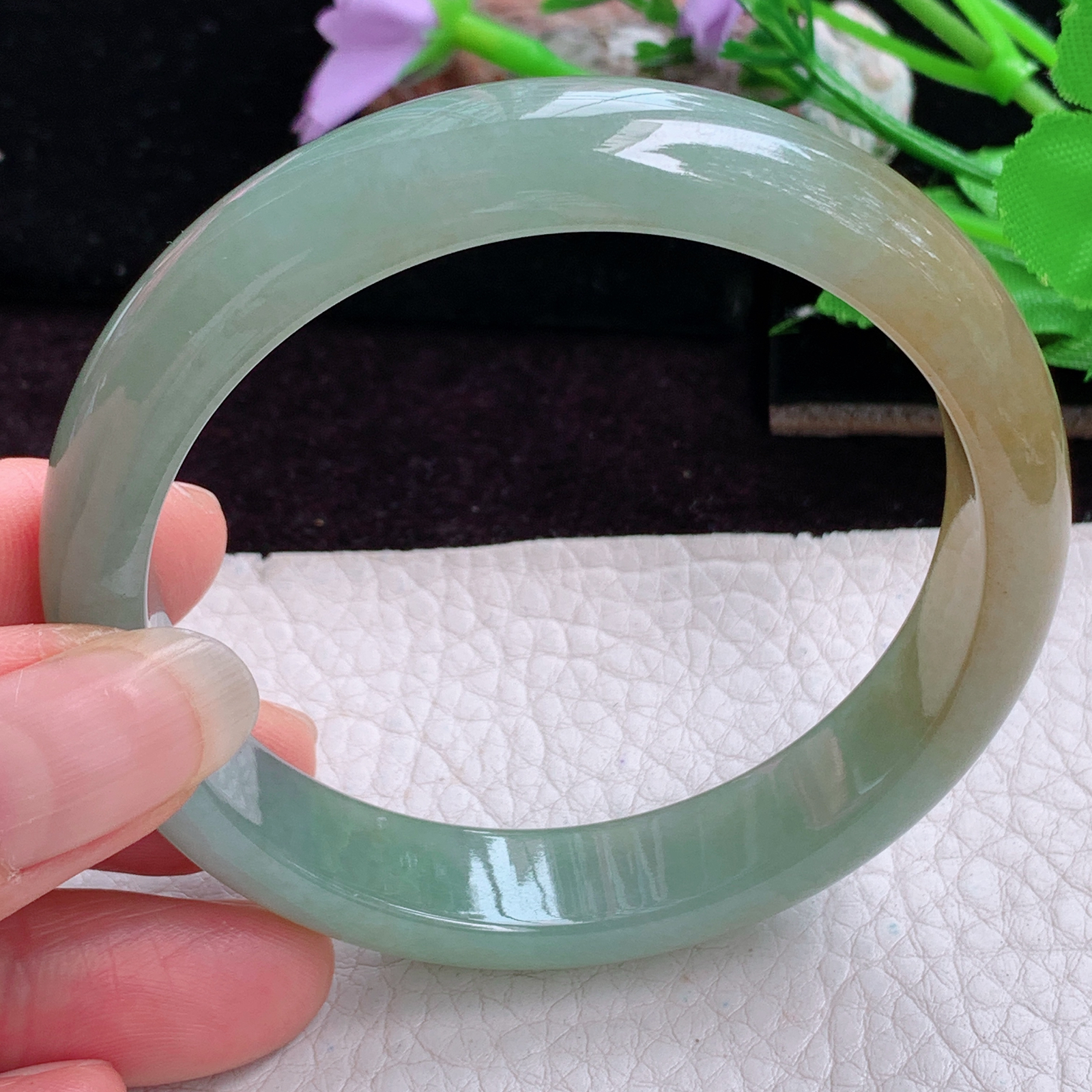 h实拍57.5*12.2*7.3招财镯 特色天然缅甸翡翠手镯冰双彩正圈玉镯子