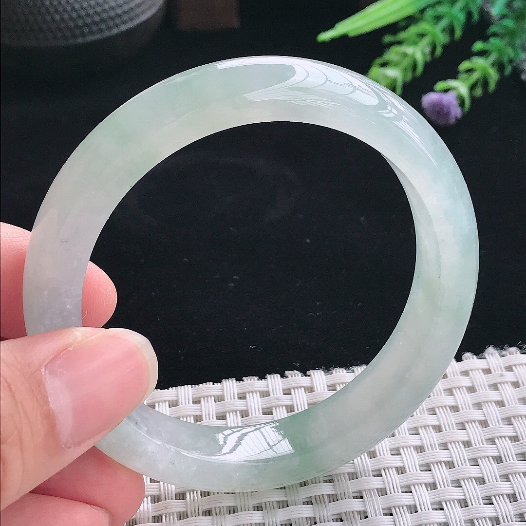 实拍A货翡翠55.5/11.9/8.4老坑冰胶果冻冰飘花手镯翡翠玉镯手环