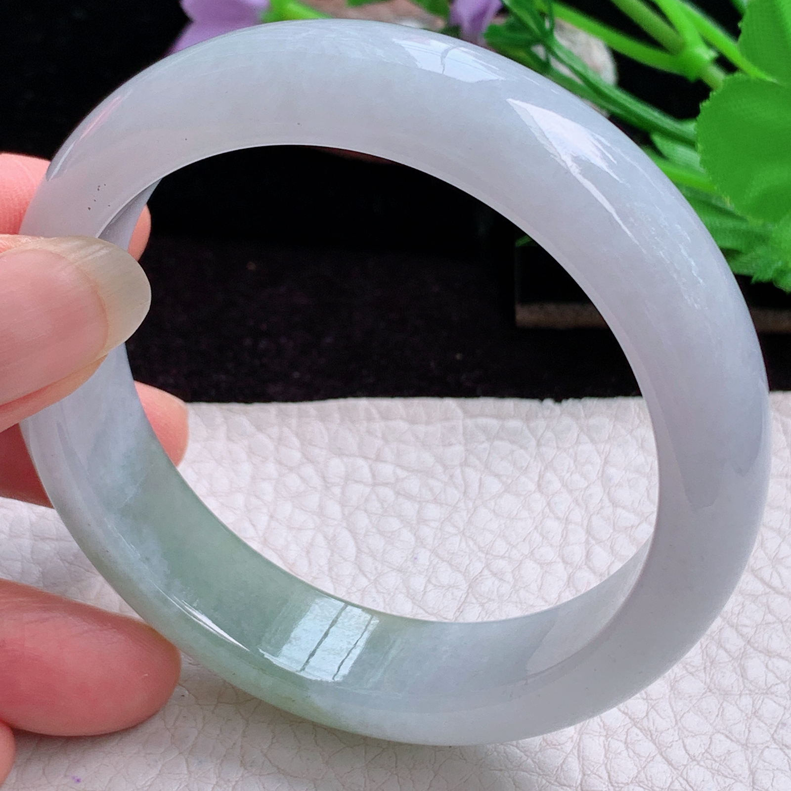 lpa实拍55*14.0*8.5招财镯 天然缅甸翡翠手镯冰润半山水正圈玉镯子