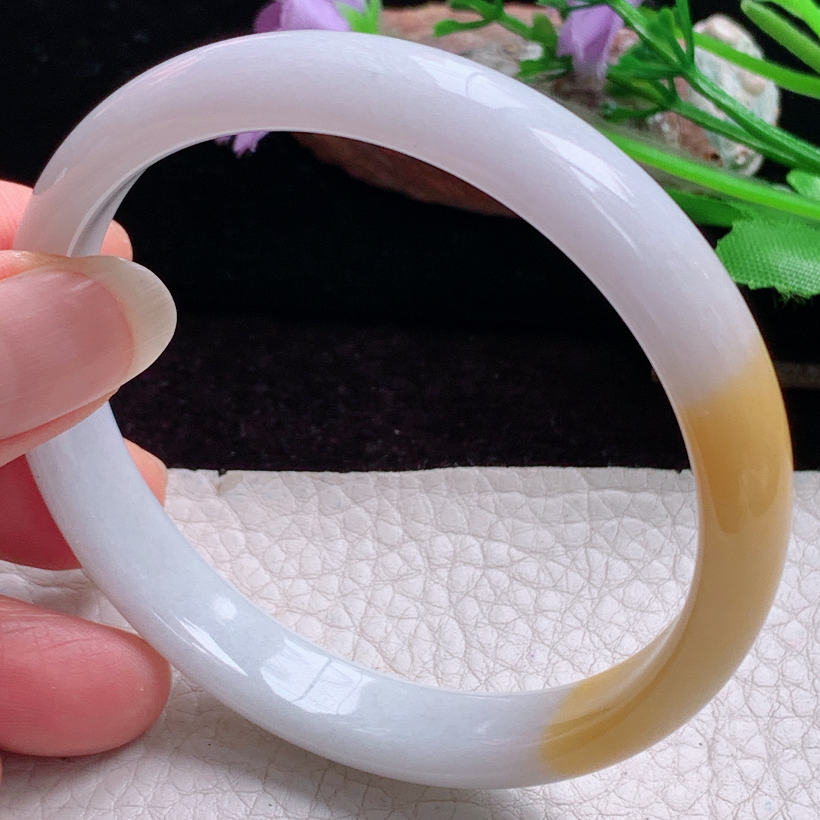 mq大圈口60*11.5*6.2招财镯 天然缅甸翡翠手镯双彩水润正圈玉镯子